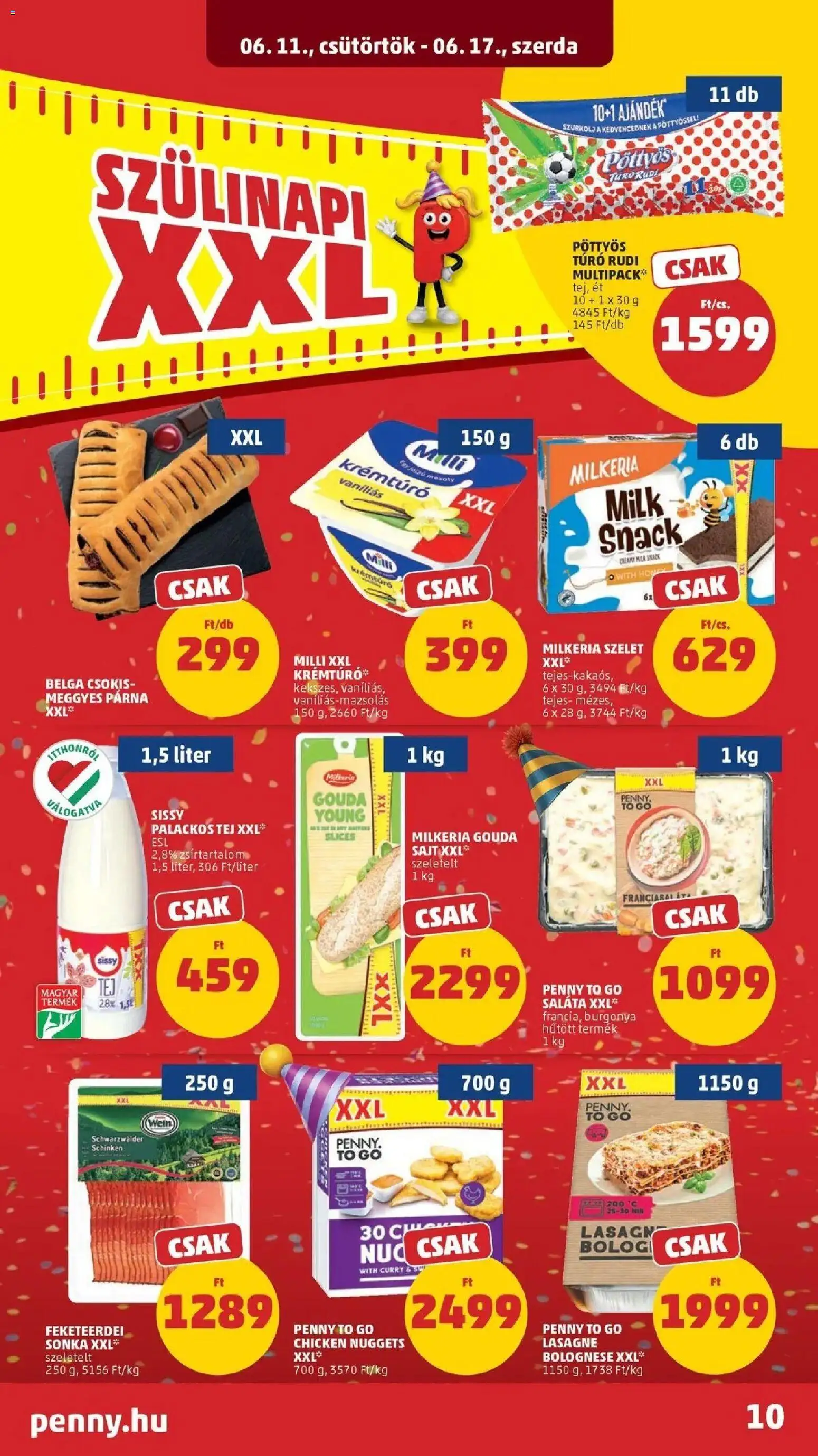PENNY akciós ujság - amely érvényes a következő dátumtól: 11.06.2026 | Oldal: 10 | Termékek: Túró rudi, Párna, Nuggets, Sonka