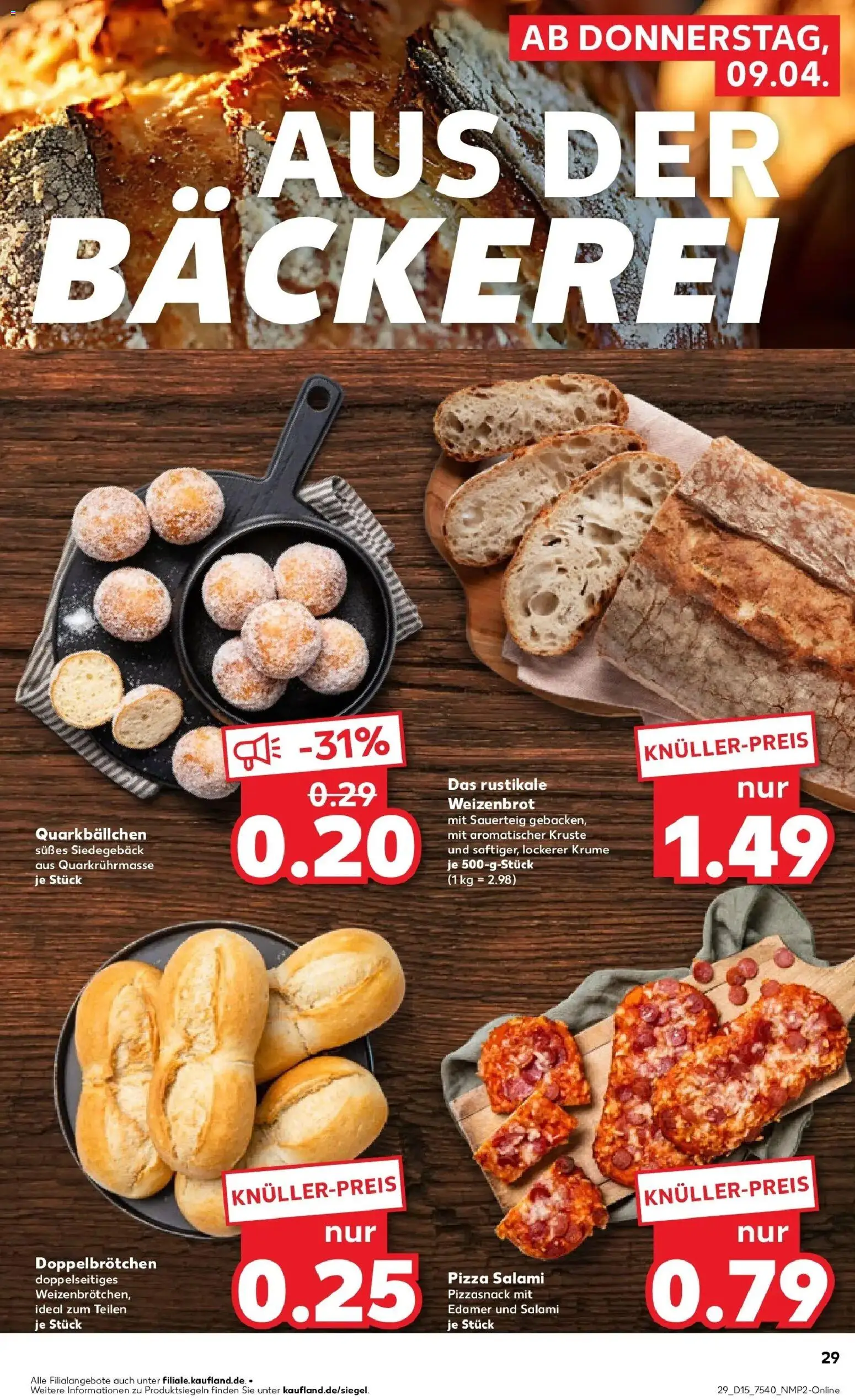 Kaufland Prospekt Oschersleben (Bode)	 – gültig ab 08.04.2026 | Seite: 29 | Produkte: Bäckerei, Edamer, Salami, Pizza