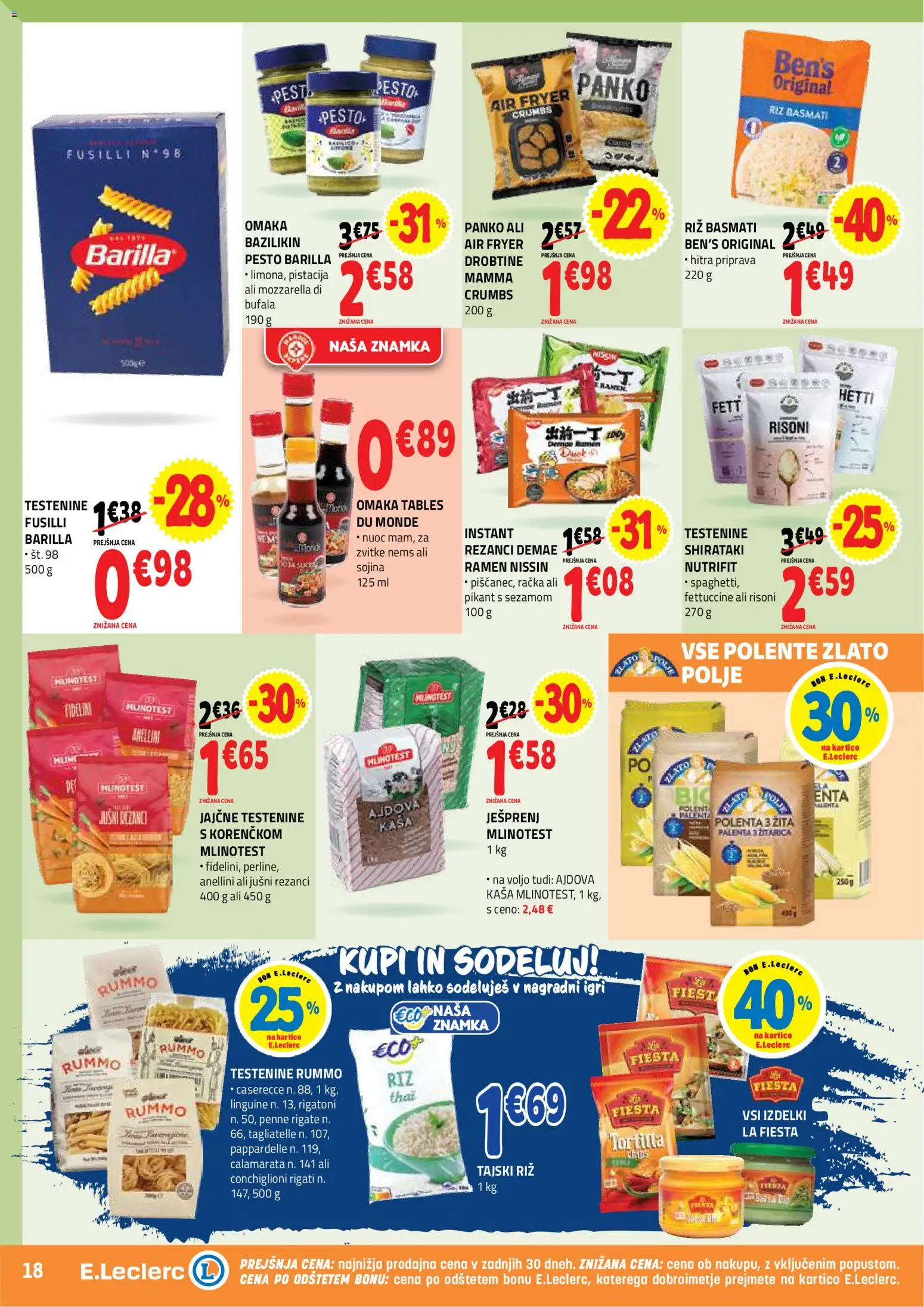 Novi E.leclerc katalog ponudbe – veljaven od 09.09.2026 | Stran: 18 | Izdelki: Barilla, Mozzarella, Polenta, Omaka