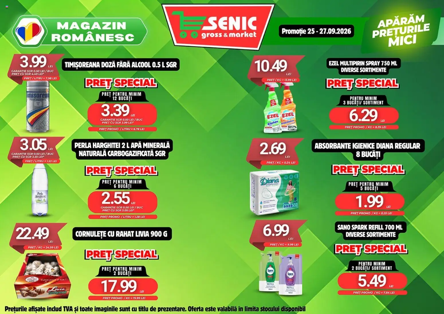 Noul catalog Senic – valabil de la 21.09.2026 | Pagină: 8 | Produse: Apa minerala, Mici, Cornulețe, Absorbante