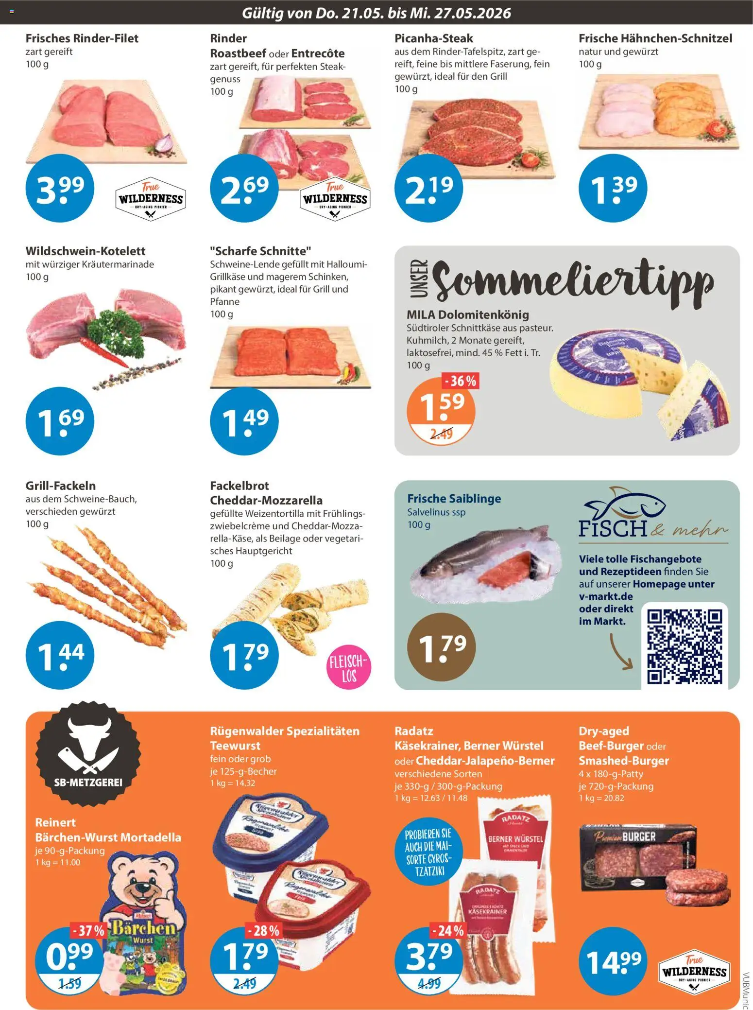 V-Markt München – gültig ab 21.05.2026 | Seite: 3 | Produkte: Käsekrainer, Fisch, Gyros, Steak