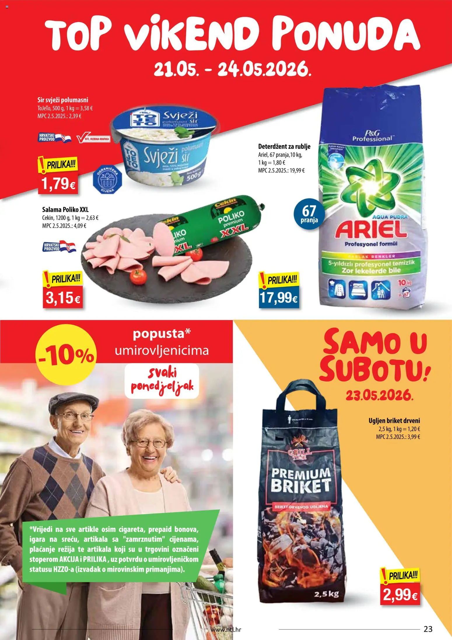 NTL katalog | vrijedi od 20.05.2026 | Stranica: 23 | Proizvodi: Sir, Salama, Deterdžent, Ariel