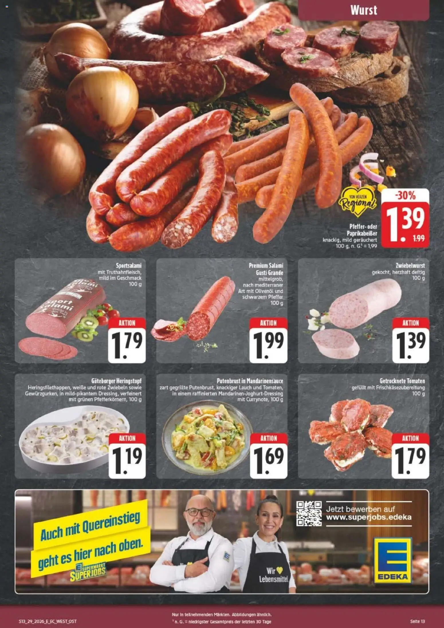 Edeka Prospekt Verrückter Preis – gültig ab 13.07.2026 | Seite: 13 | Produkte: Olivenol, Tomaten, Zwiebeln, Wurst