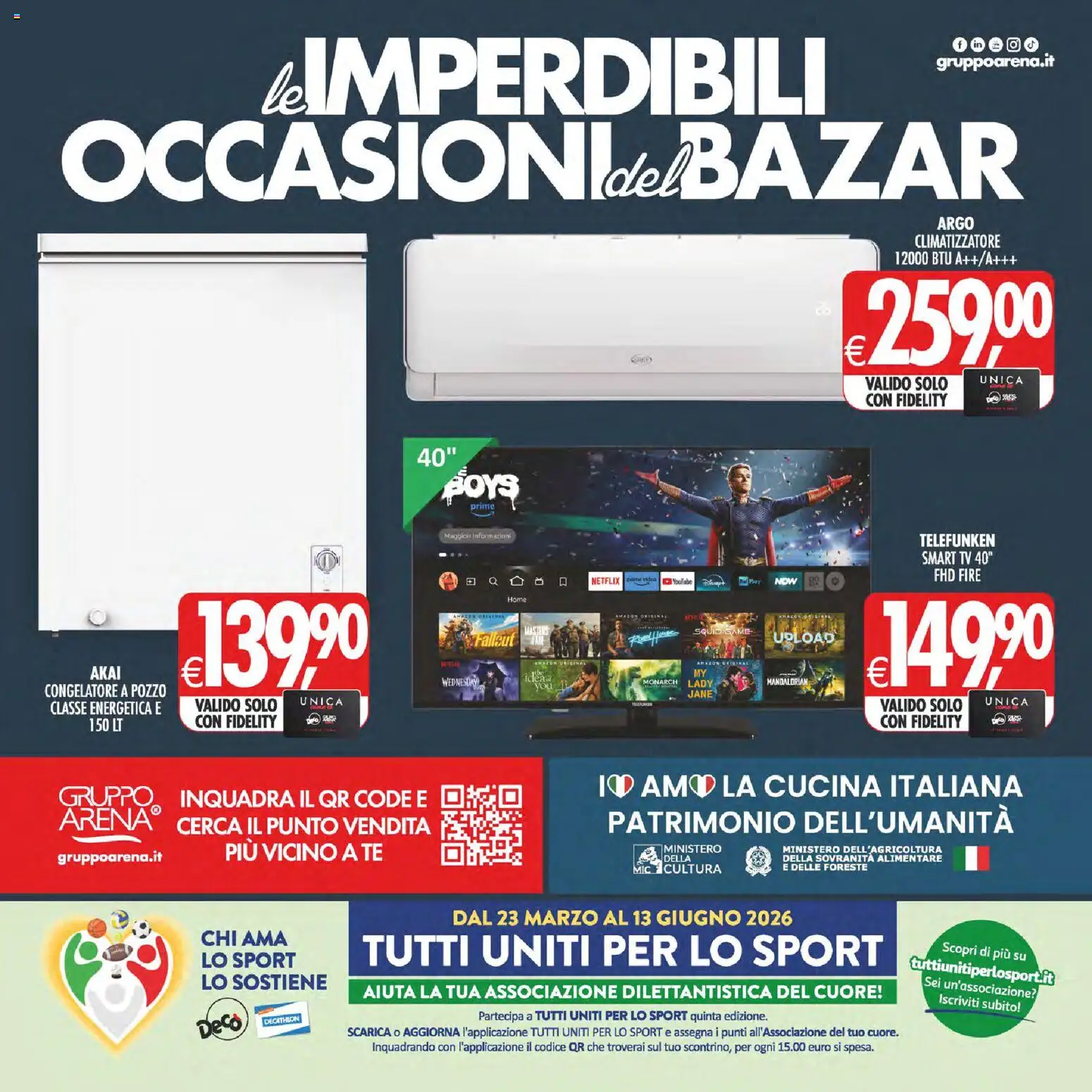 Volantino Decò del 08.05.2026 | Pagina: 40 | Prodotti: Climatizzatore, smart TV, TV, Congelatore