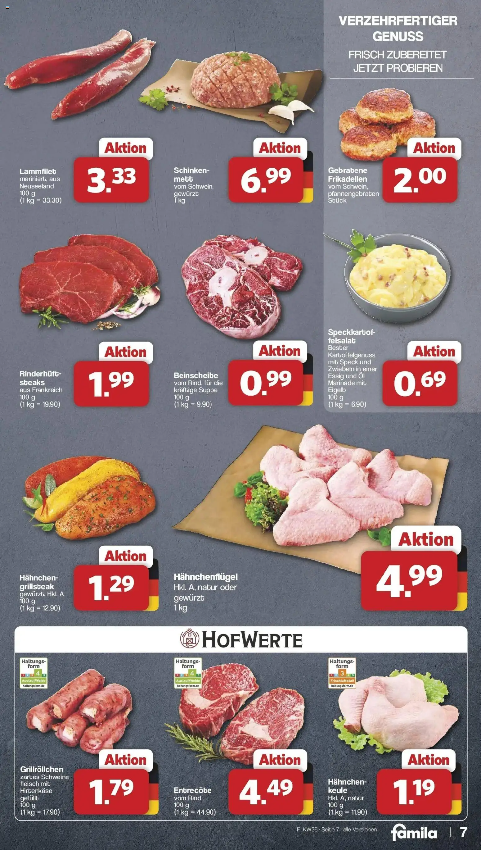 Famila Nordwest Wochenangebote (ab 24.08.2026) zum Blättern | Seite: 7 | Produkte: Hahnchen, Entrecote, Zwiebeln, Fleisch