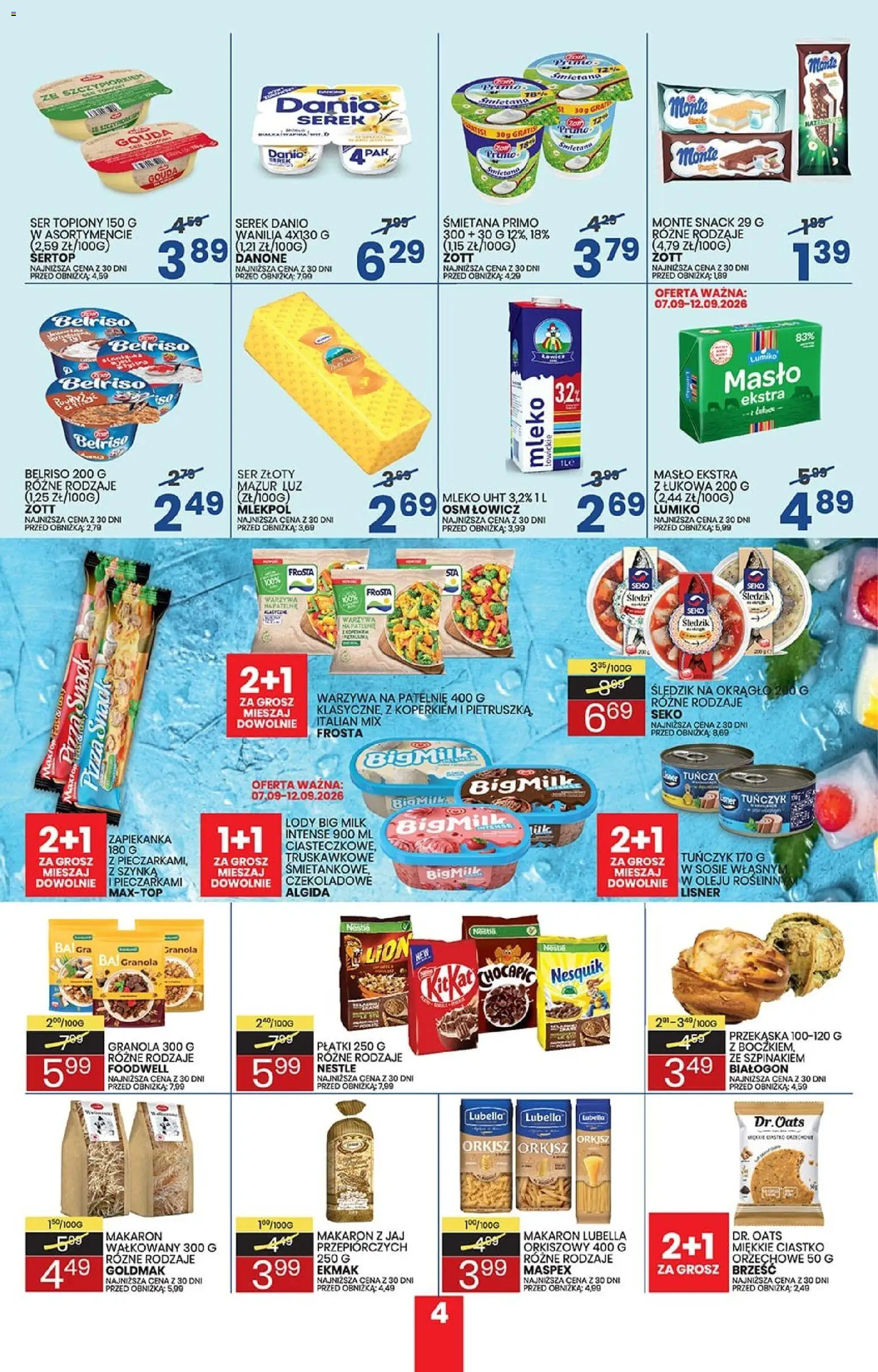 Wafelek gazetka od 07.09.2026 | Strona: 4 | Produkty: Frosta, Warzywa na patelnie, Pizza, Makaron