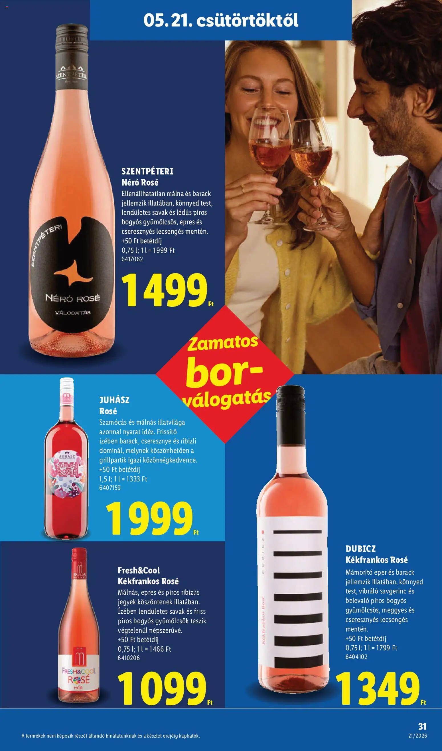 Lidl akciós ujság - amely érvényes a következő dátumtól: 21.05.2026 | Oldal: 31 | Termékek: Málna, Cseresznye, Juhász rosé, Eper