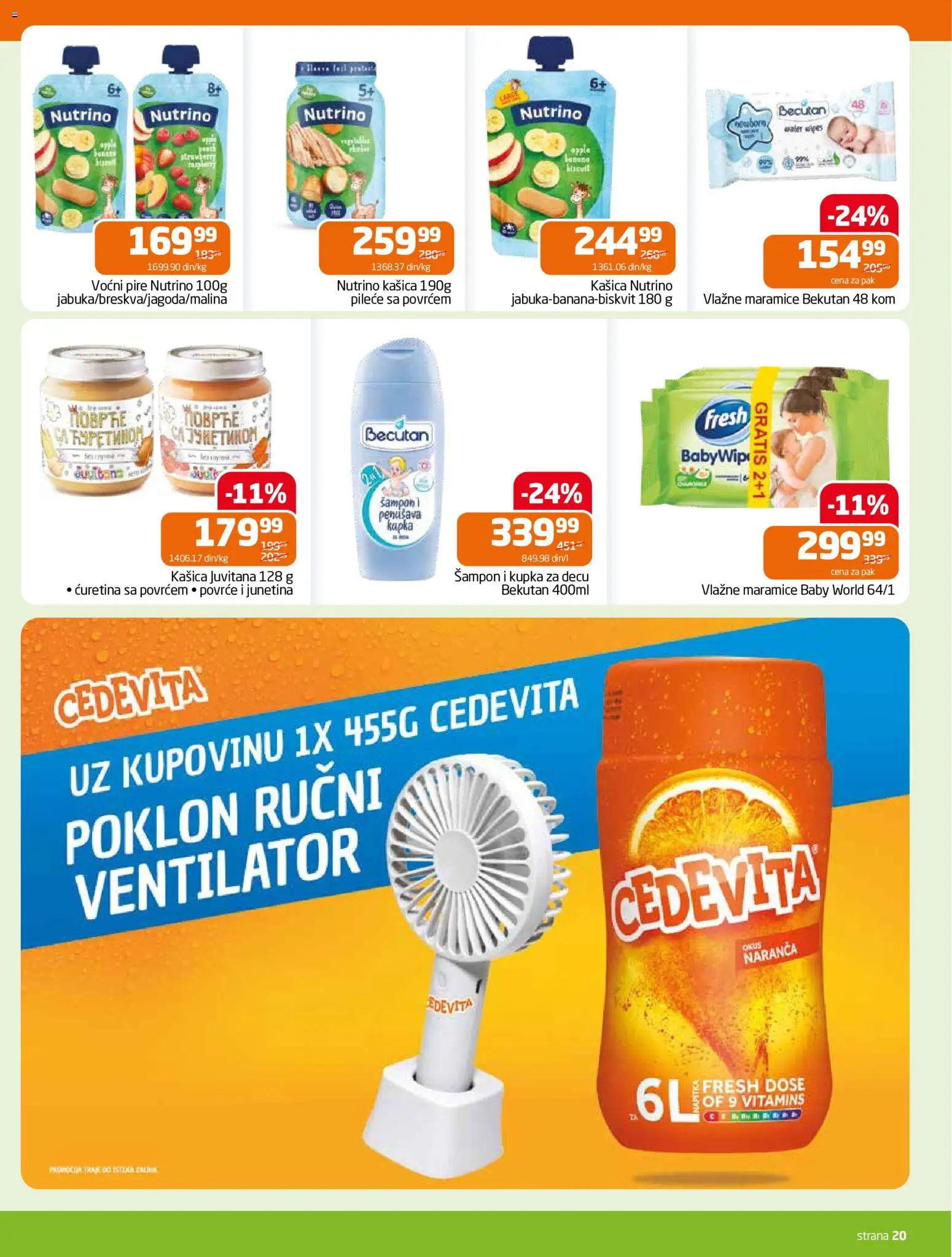 Gomex katalog - važi od 22.07.2026 | Strana: 20 | Proizvode: Ventilator, Cedevita, Šampon, Vlažne maramice