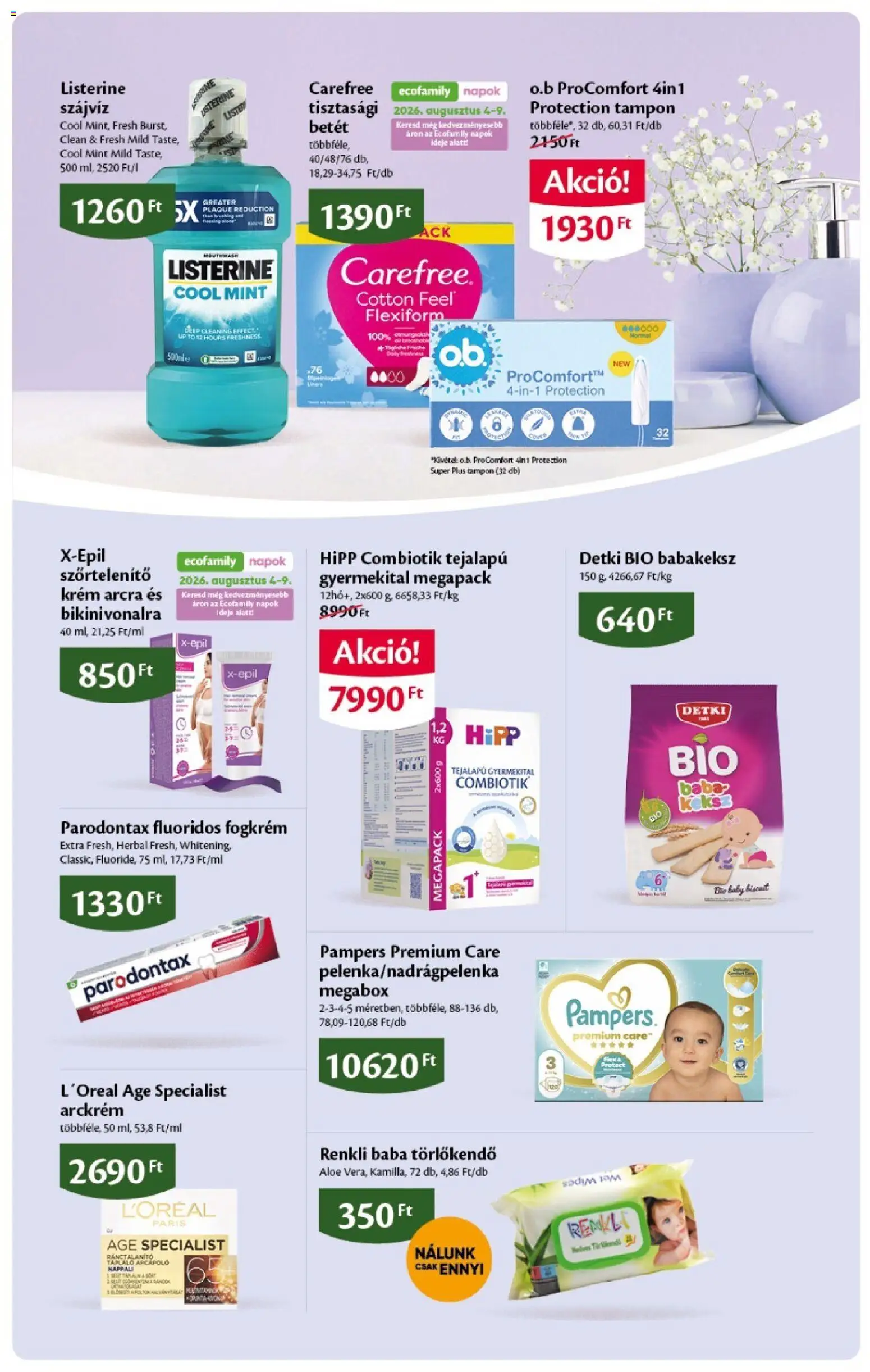 Ecofamily akciós ujság - amely érvényes a következő dátumtól: 2026.08.04. | Oldal: 14 | Termékek: Pampers, HiPP, Szőrtelenítő, Fogkrém