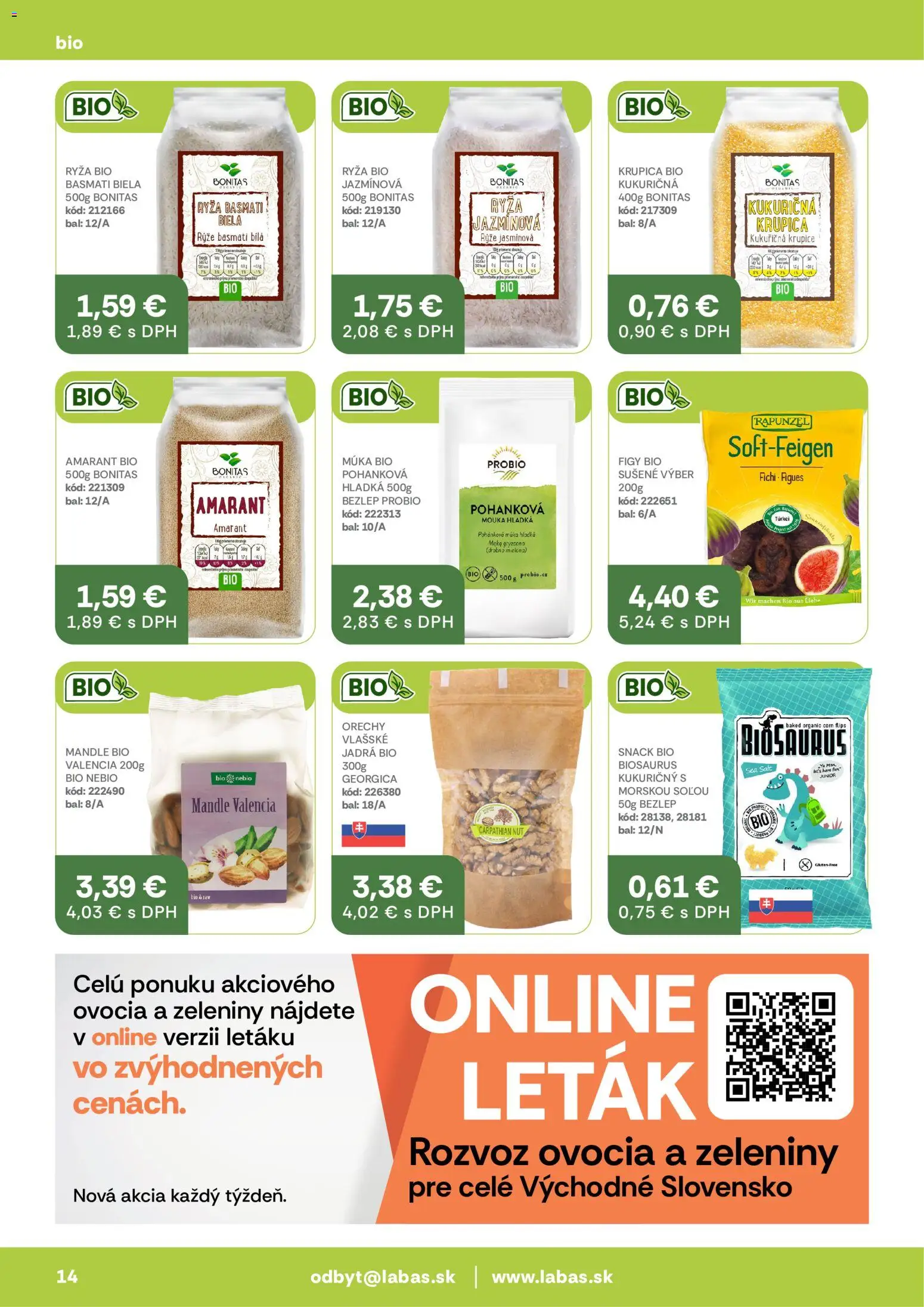 Nové Labaš akcie – leták je platný od 14.08.2026 | Strana: 14 | Produkty: Ryža, Orechy, Mandle, Krupica