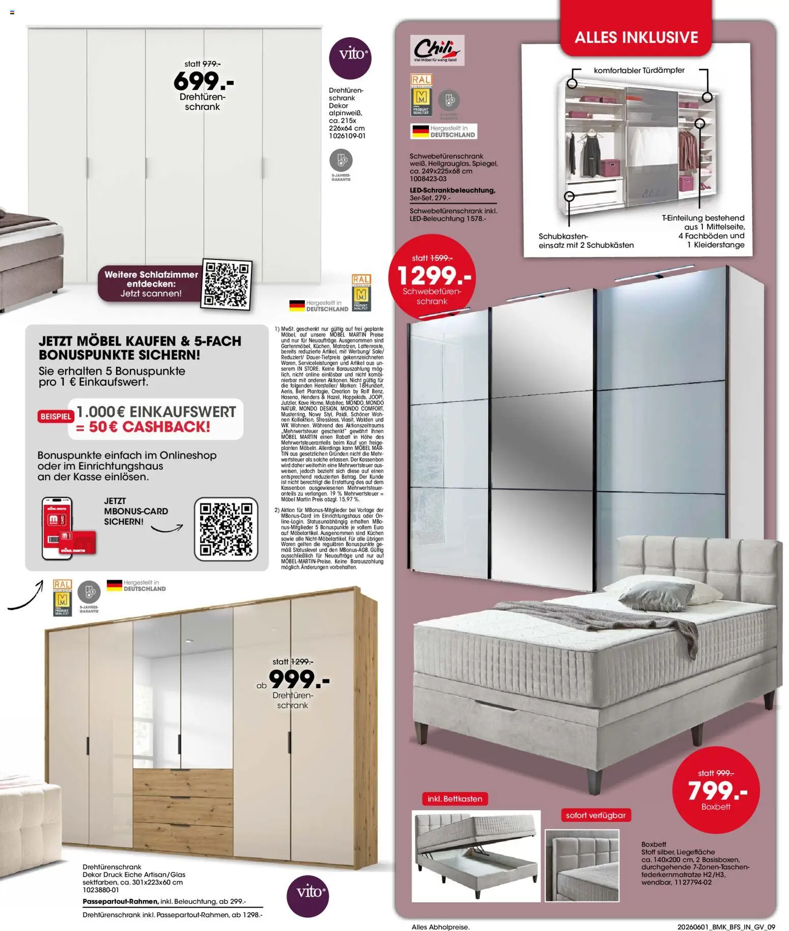 Möbel Martin Prospekt – gültig ab 01.06.2026 | Seite: 9 | Produkte: Schwebetürenschrank, Schrank, Chili, Kuchen