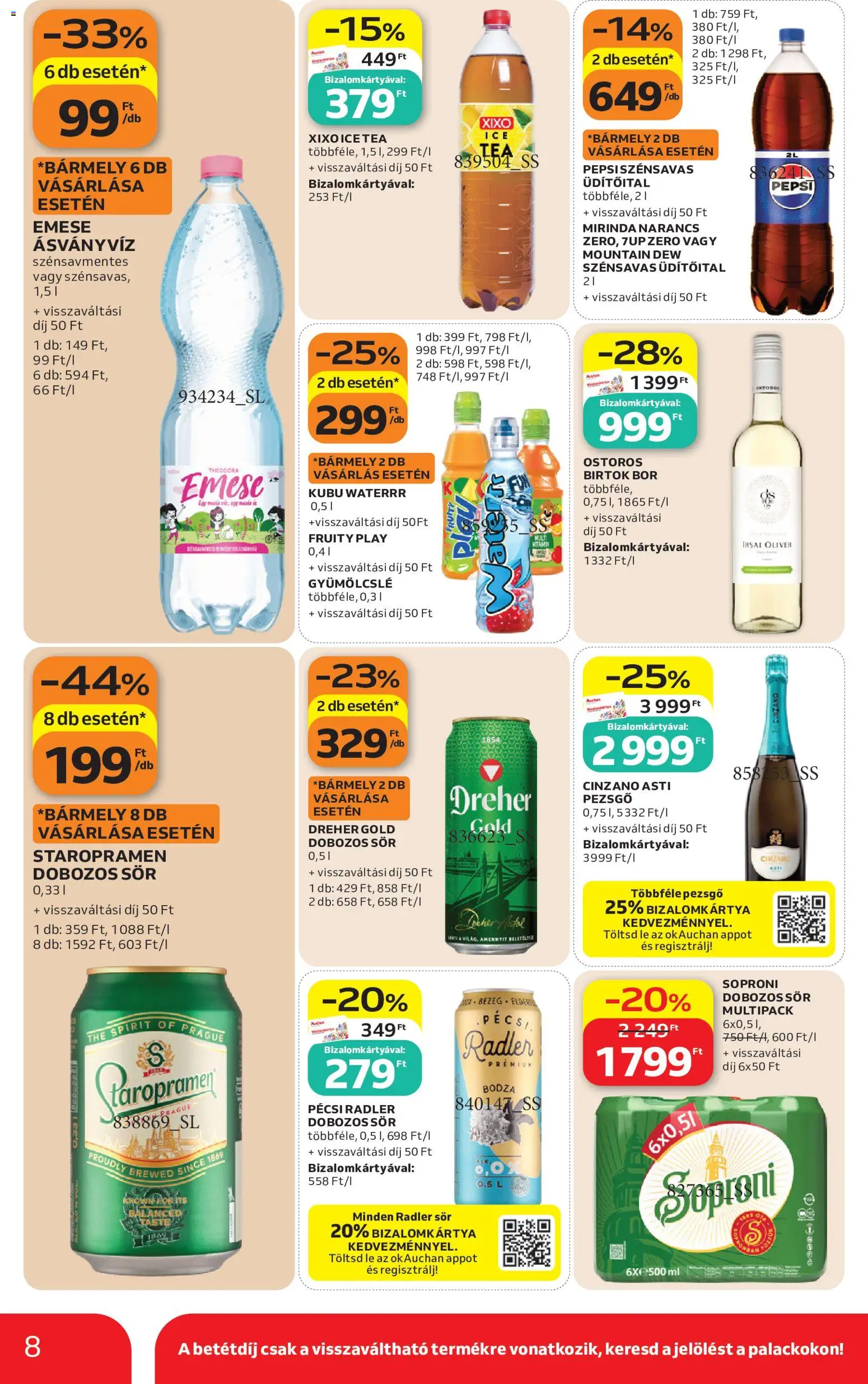 Auchan akciós ujság - amely érvényes a következő dátumtól: 2026.09.03. | Oldal: 8 | Termékek: Gyümölcslé, Kubu, Dobozos sör, Sör