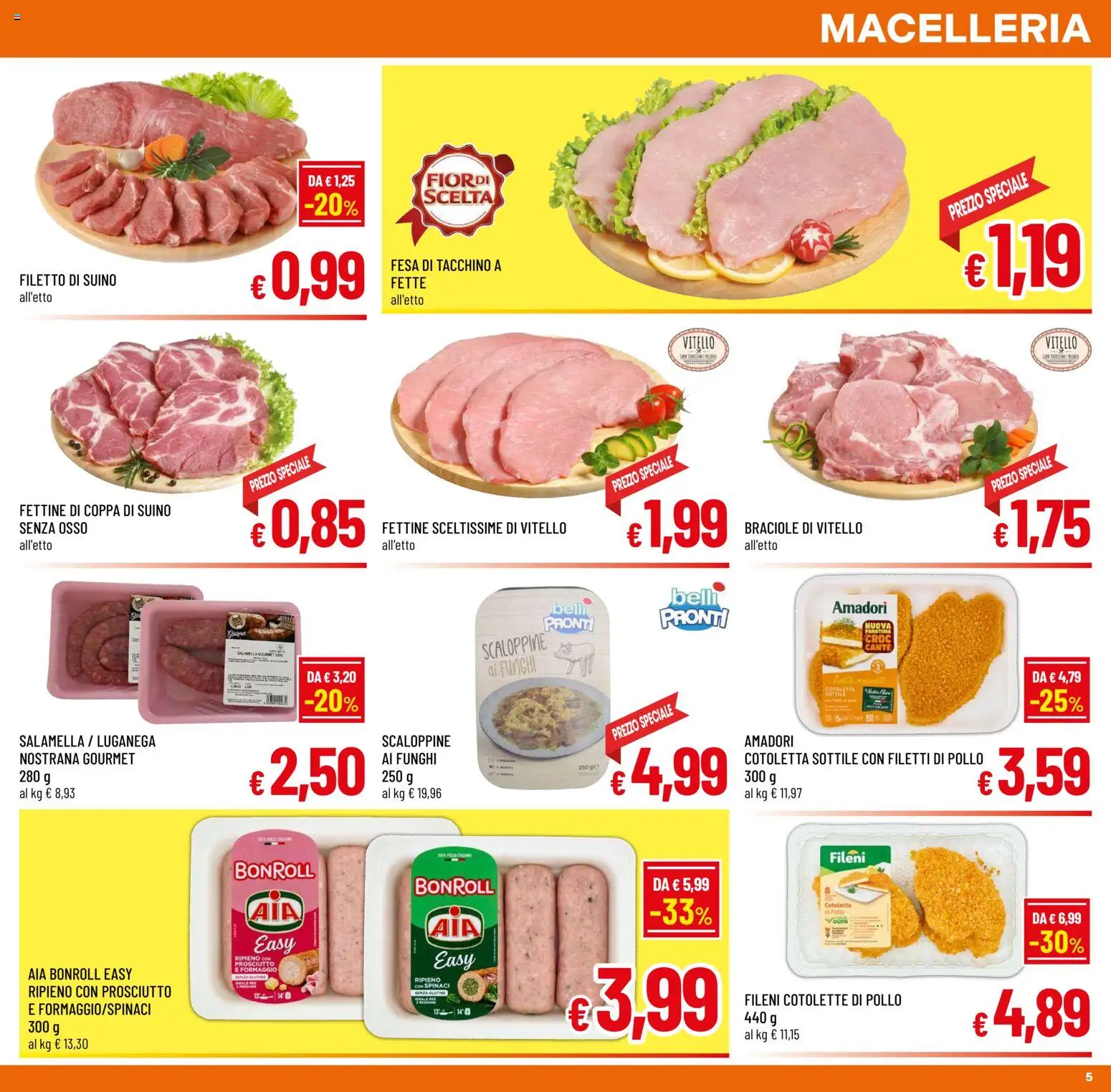 Volantino A&O del 27.05.2026 | Pagina: 5 | Prodotti: Salamella, Pollo, Tacchino, Spinaci