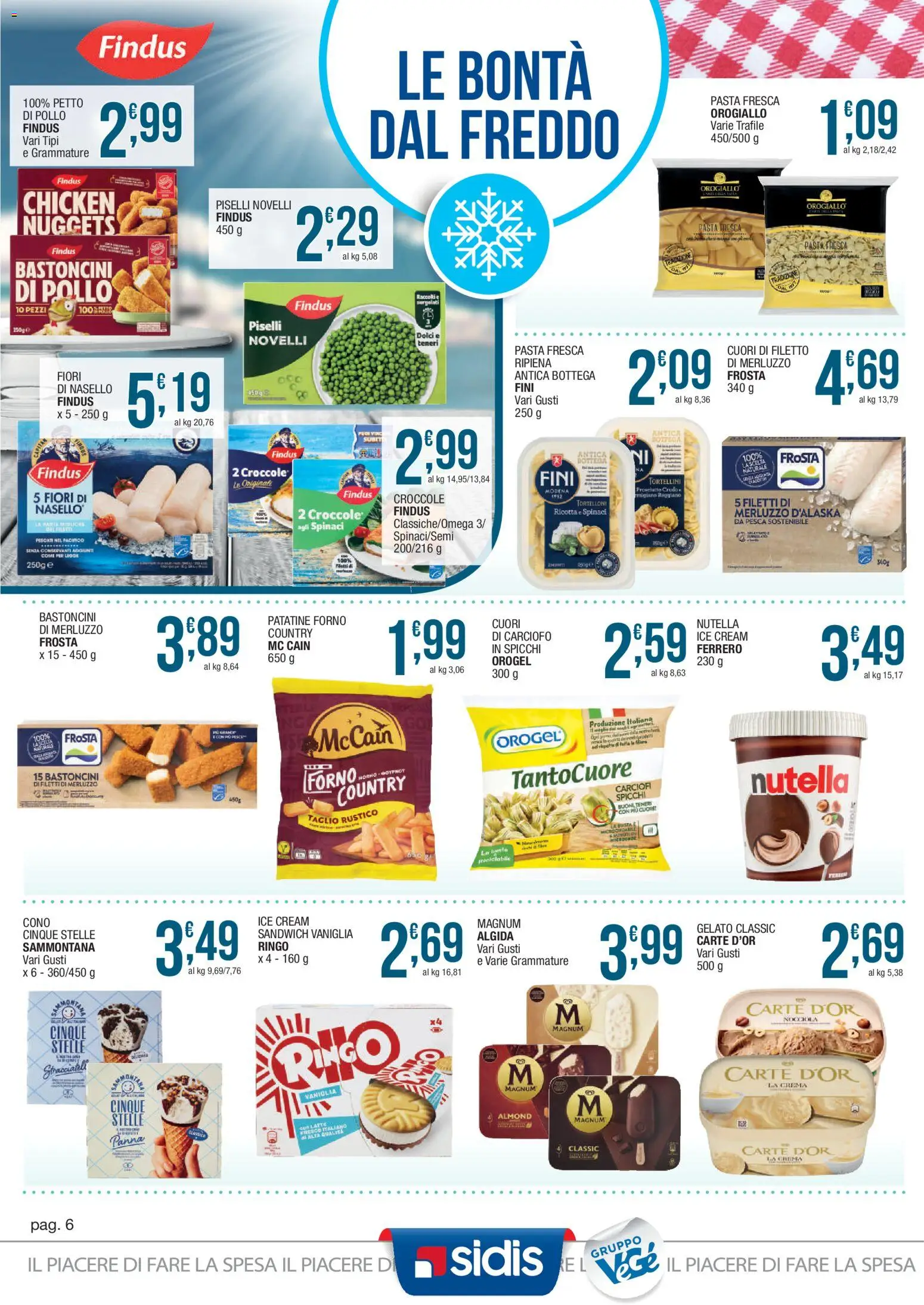 Volantino Sidis del 29/06/2026 | Pagina: 6 | Prodotti: Nuggets, Carciofi, Nutella, Tortelloni