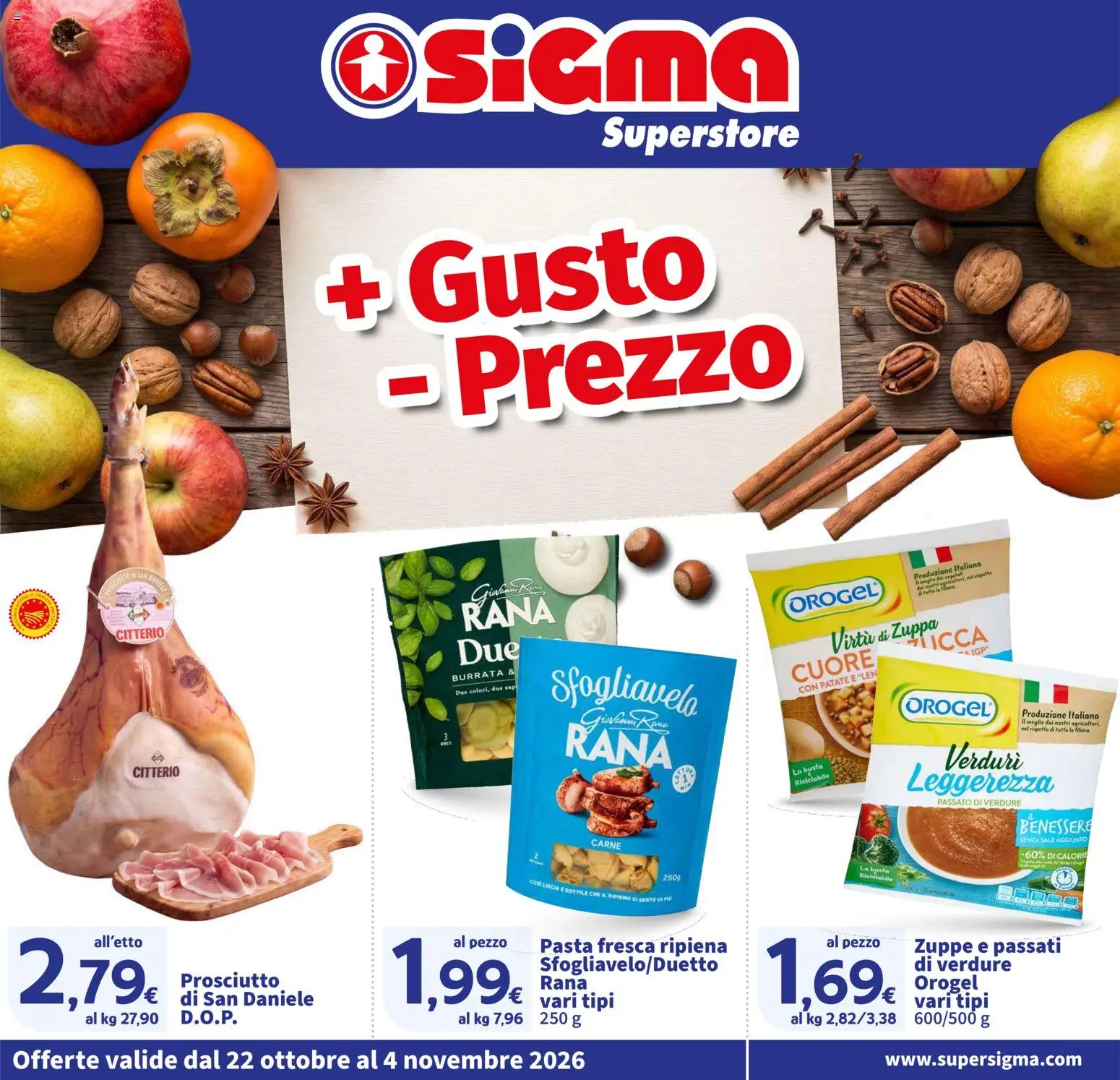 Volantino SIGMA del 22/10/2026 | Pagina: 1 | Prodotti: Zuppe, Verdure, Pasta, Carne