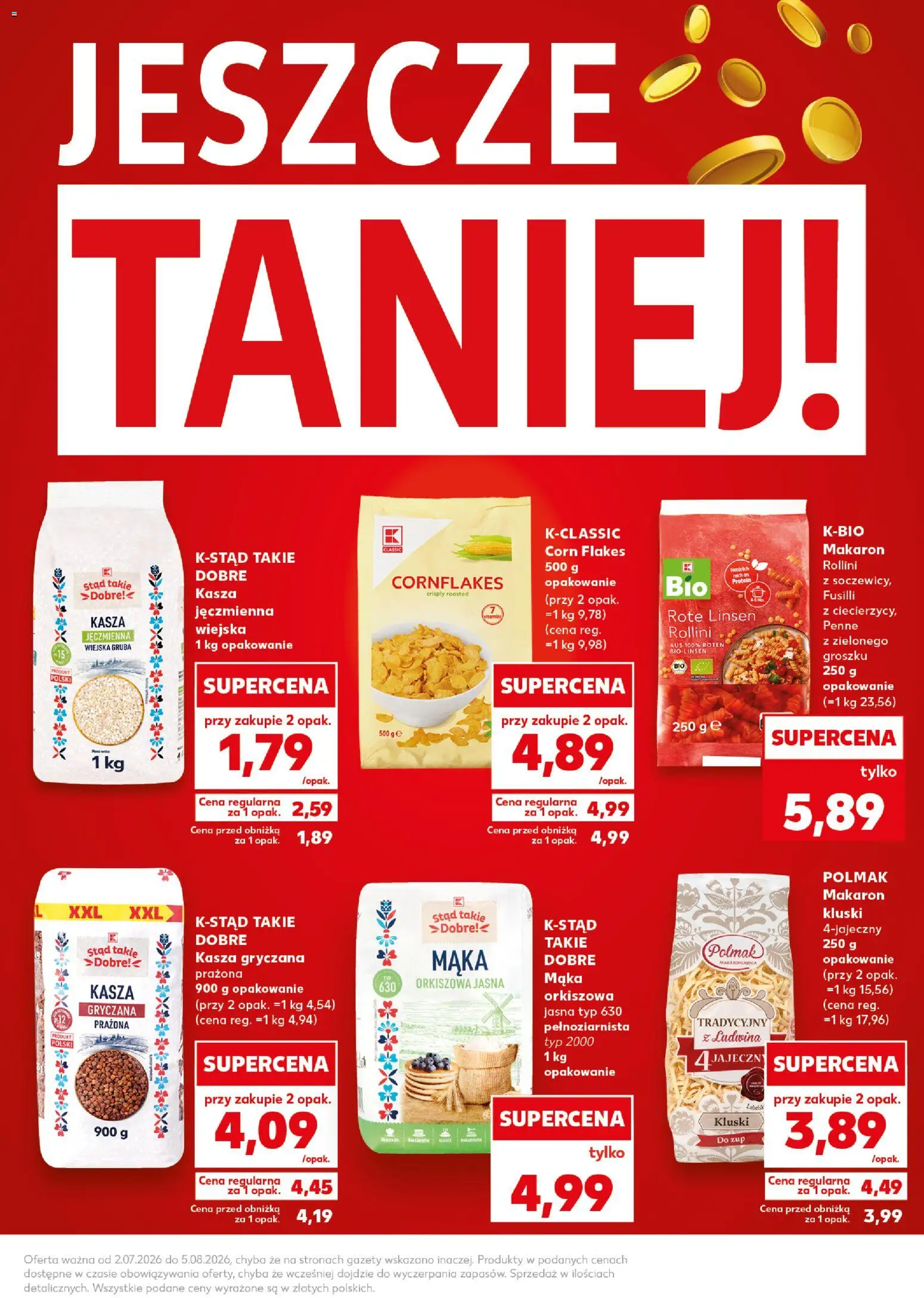 Kaufland Polsko leták - Jeszcze taniej od 02.07.2026 | Strana: 5 | Produkty: Penne, Cornflakes, Protein