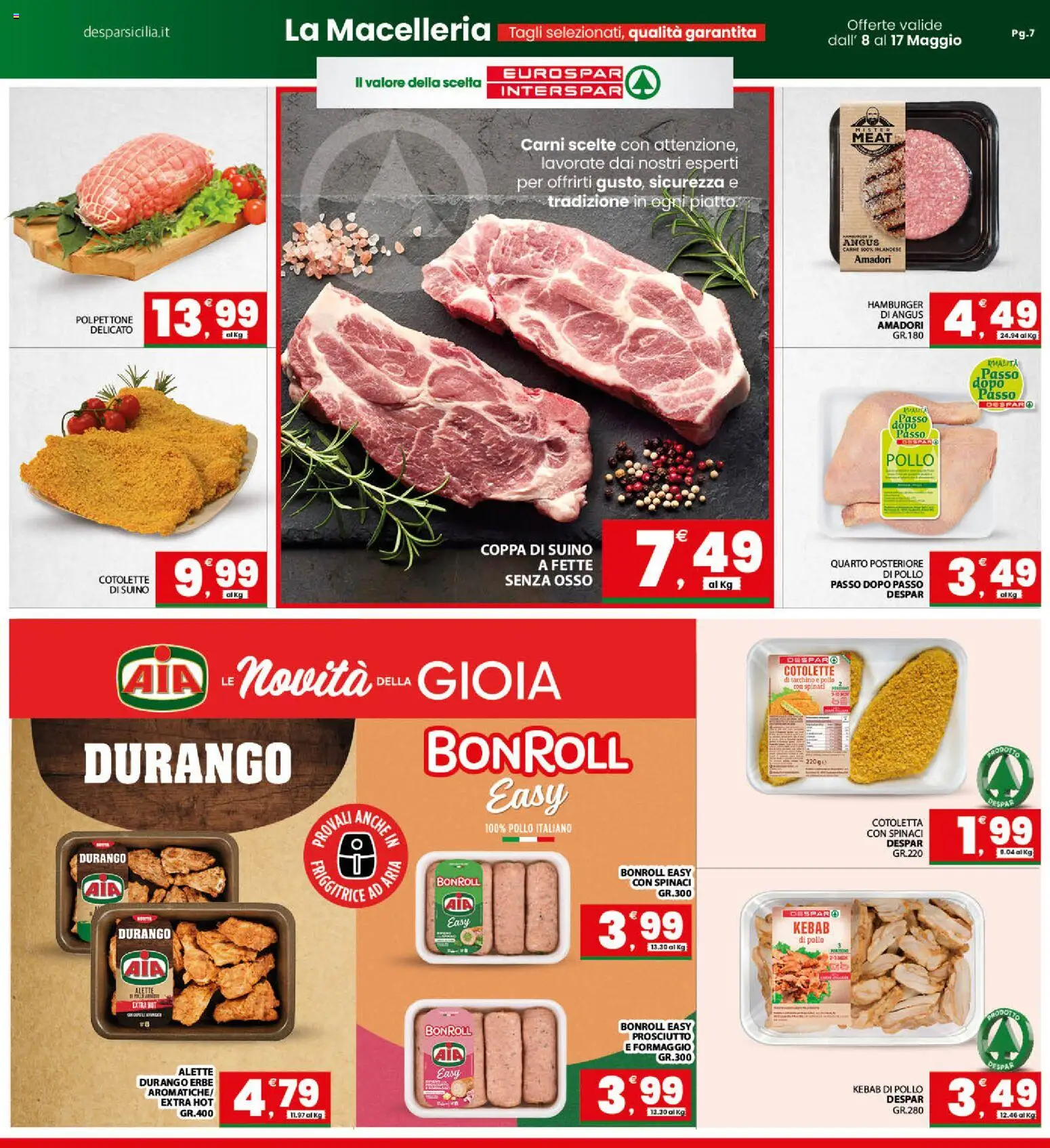 Volantino Eurospar del 08.05.2026 | Pagina: 7 | Prodotti: Friggitrice ad aria, Suino, Spinaci, Hamburger
