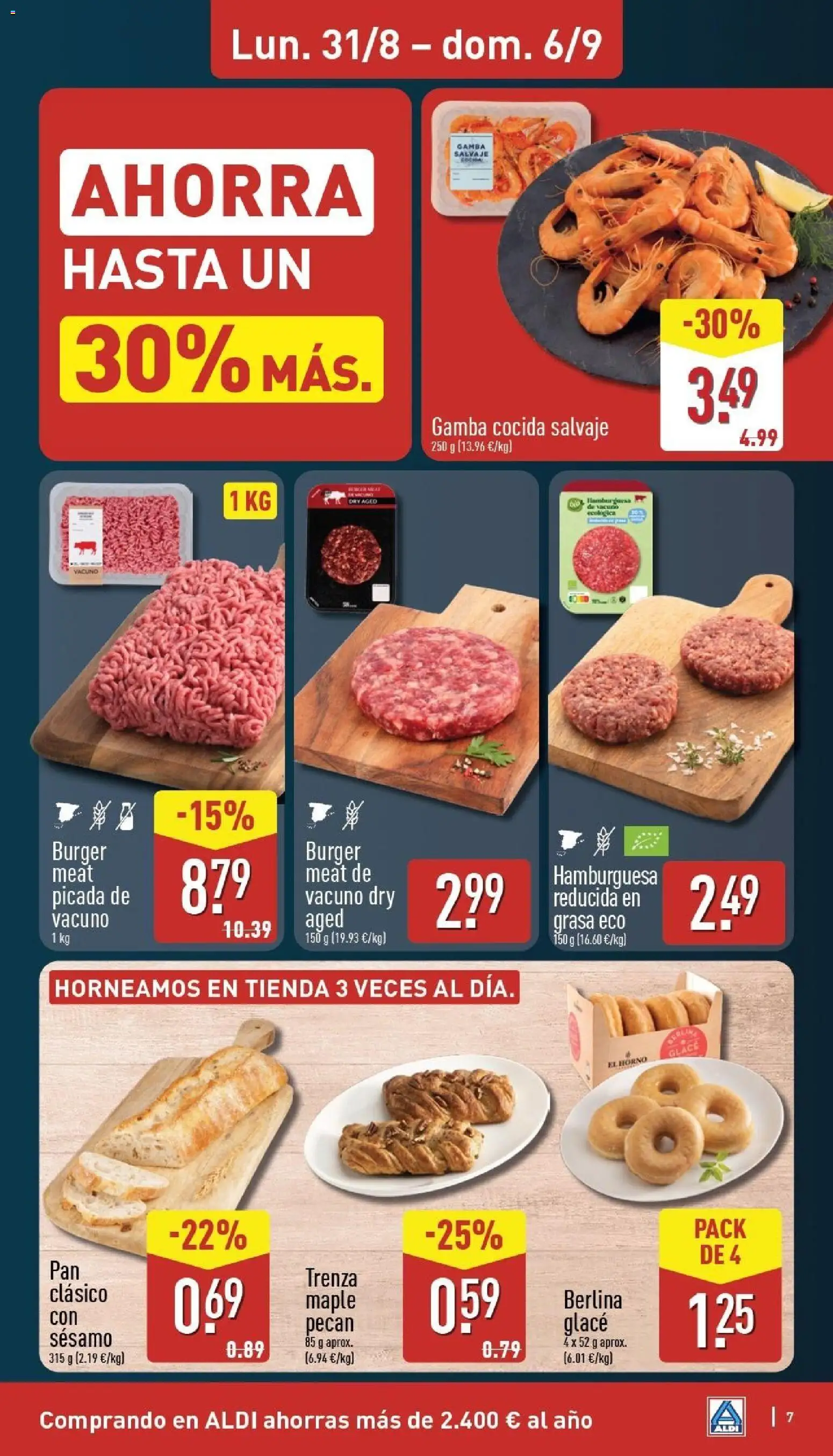Aldi folleto Península │ válido desde el 31/08/2026 | Página: 7 | Productos: Dónut, Hamburguesa, Sésamo, Gamba