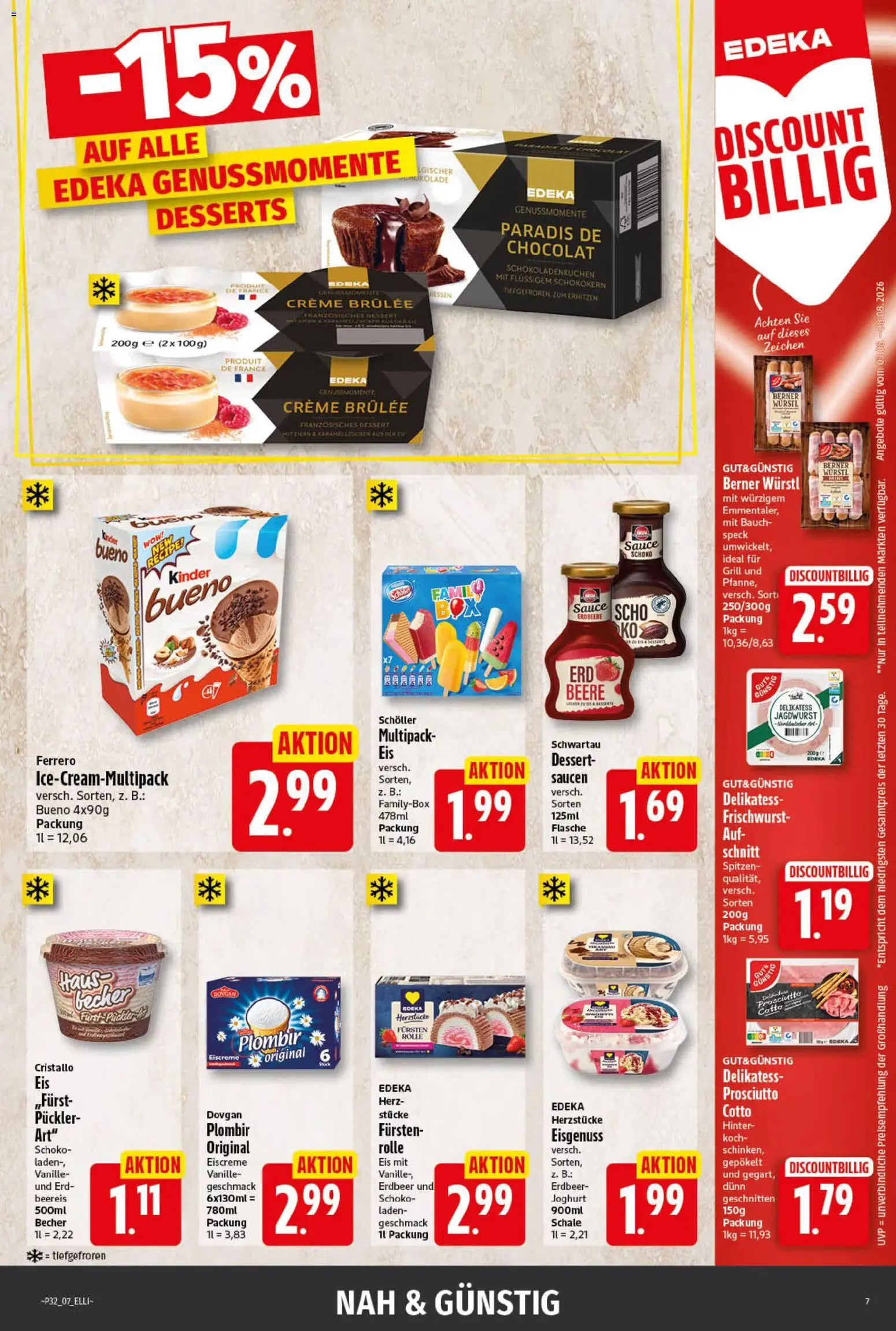 Elli Markt Prospekt Langenberg – gültig ab 03.08.2026 | Seite: 7 | Produkte: Joghurt, Würstl, Creme brulee, Eis