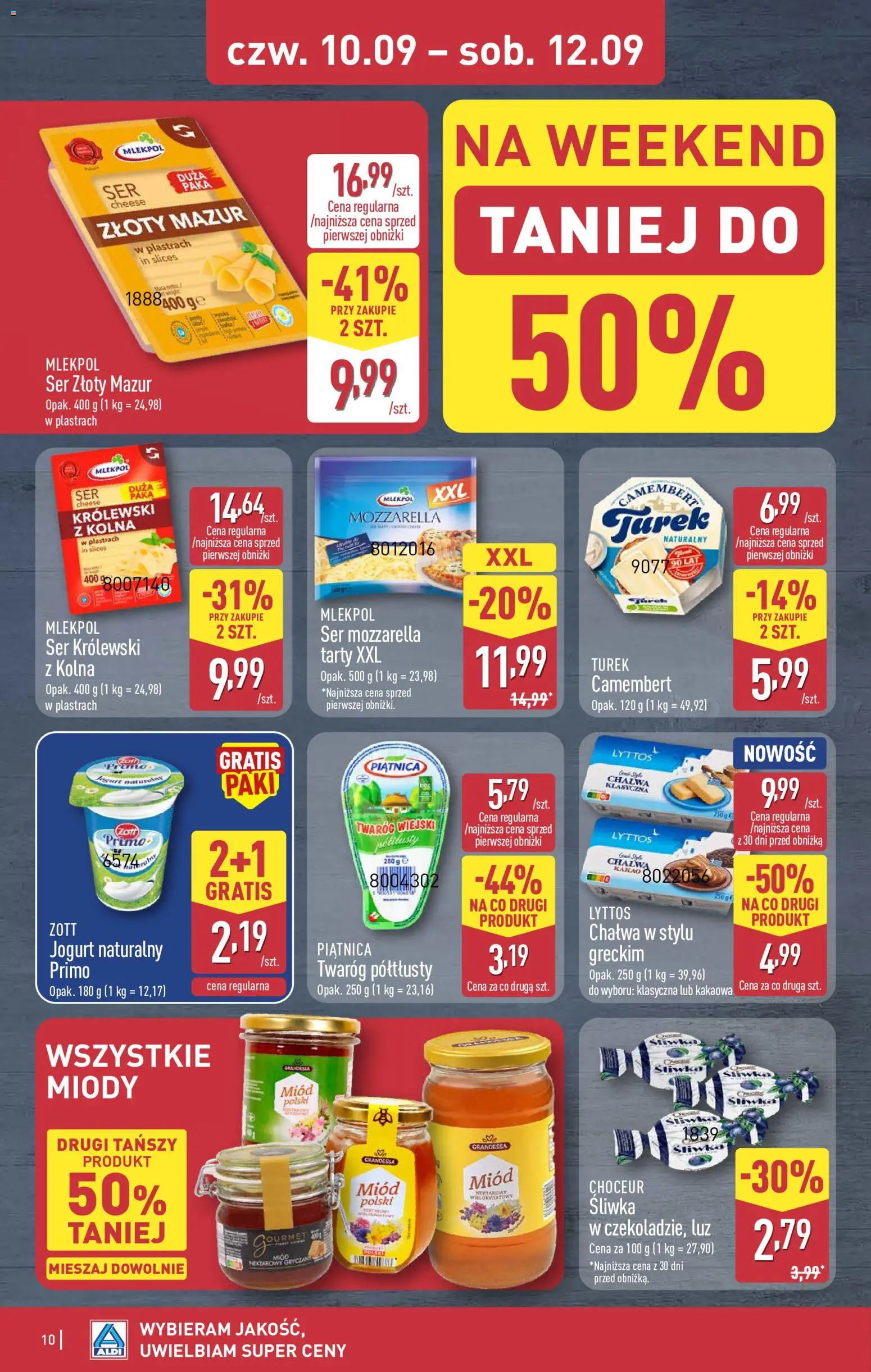Aldi gazetka - Oferta weekendowa od 10.09.2026 | Strona: 10 | Produkty: Kakao, Piątnica, Jogurt, Mozzarella
