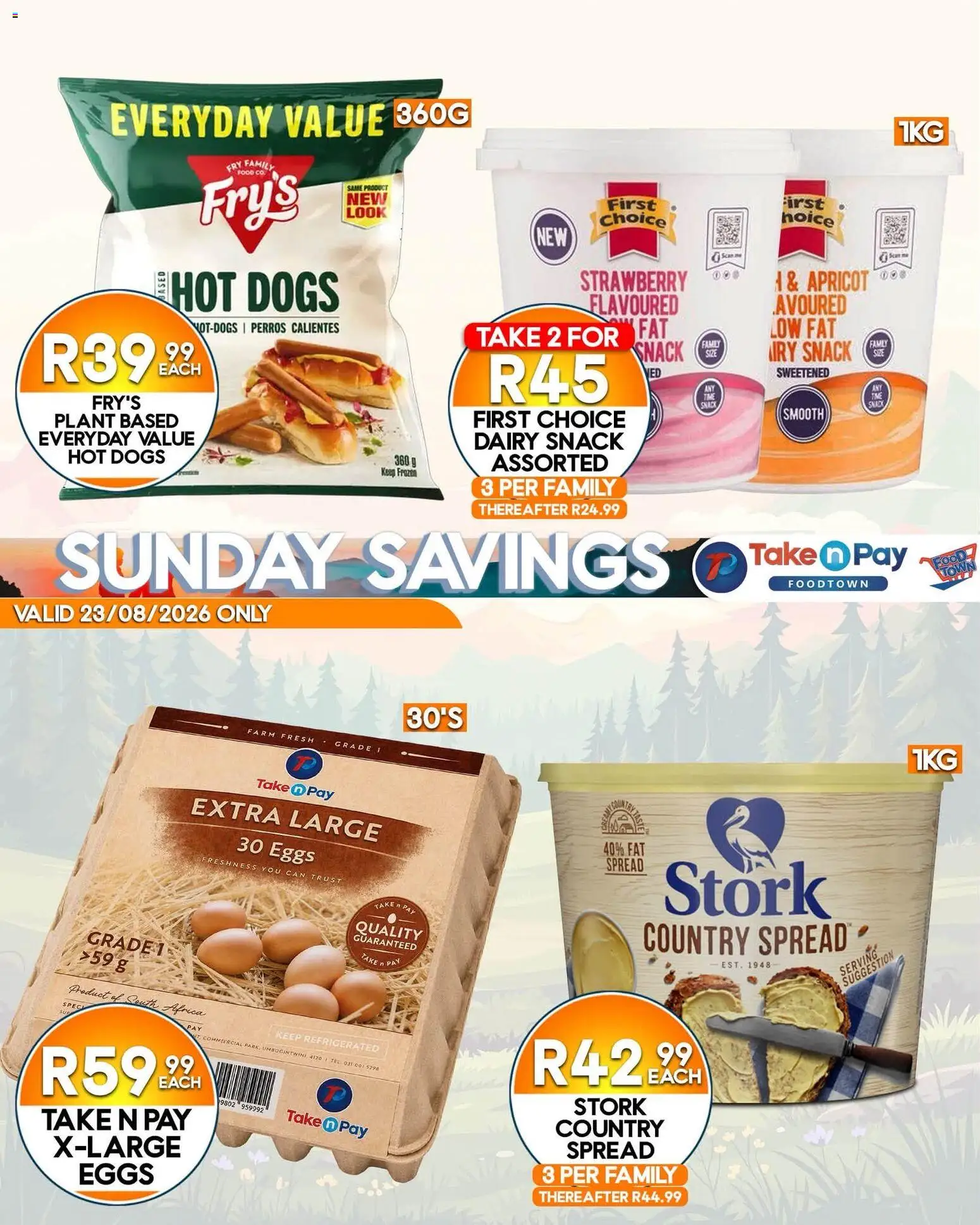 New Take n Pay catalogue – valid from 23/08/2026 | Page: 2 | Products: Spread, Eggs, Fat spread, Fry's