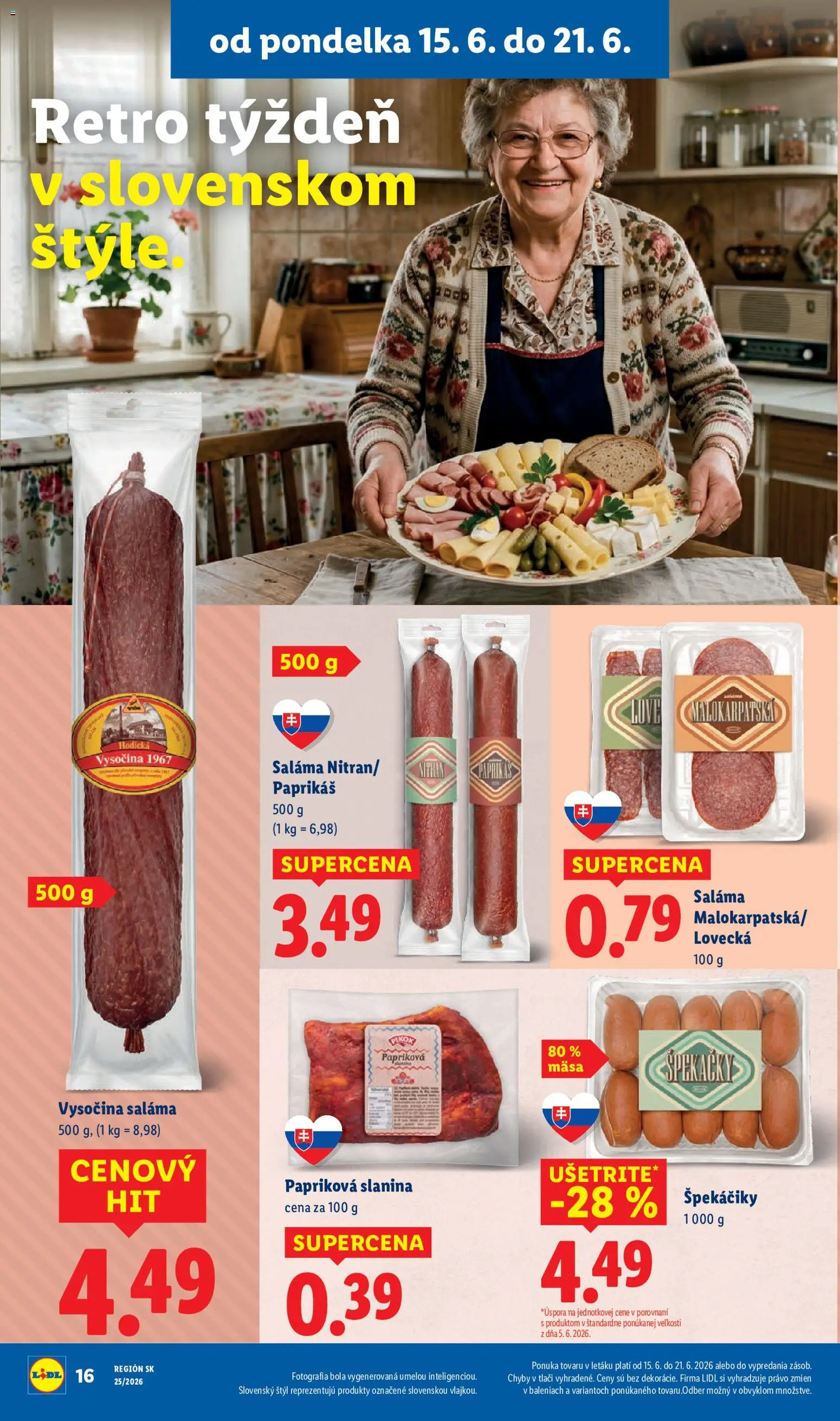 Nové Lidl akcie – leták je platný od 15.06.2026 | Strana: 20 | Produkty: Saláma, Slanina