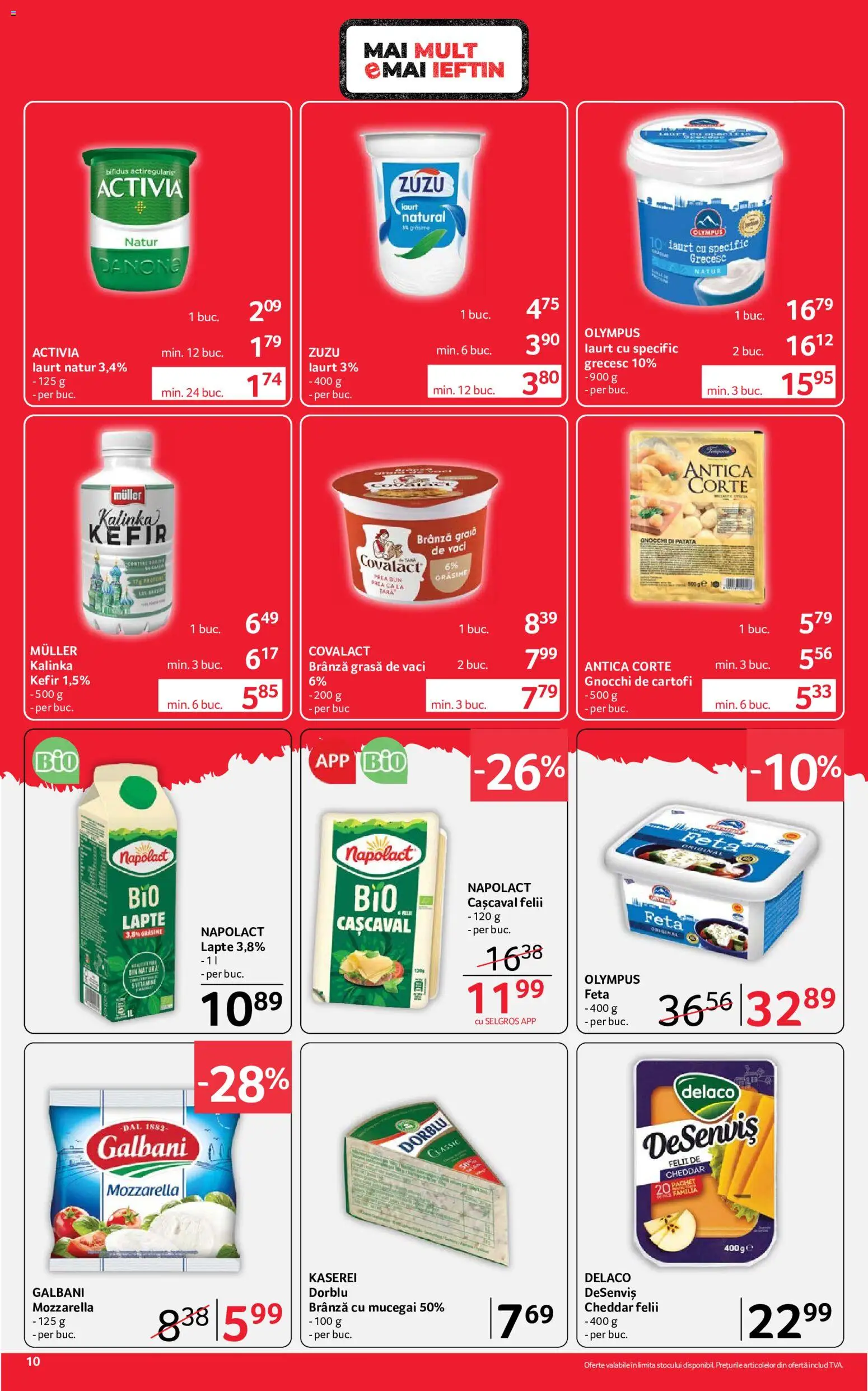 Noul catalog Selgros – valabil de la 26.06.2026 | Pagină: 10 | Produse: Cașcaval, Mozzarella, Kefir, Cartofi