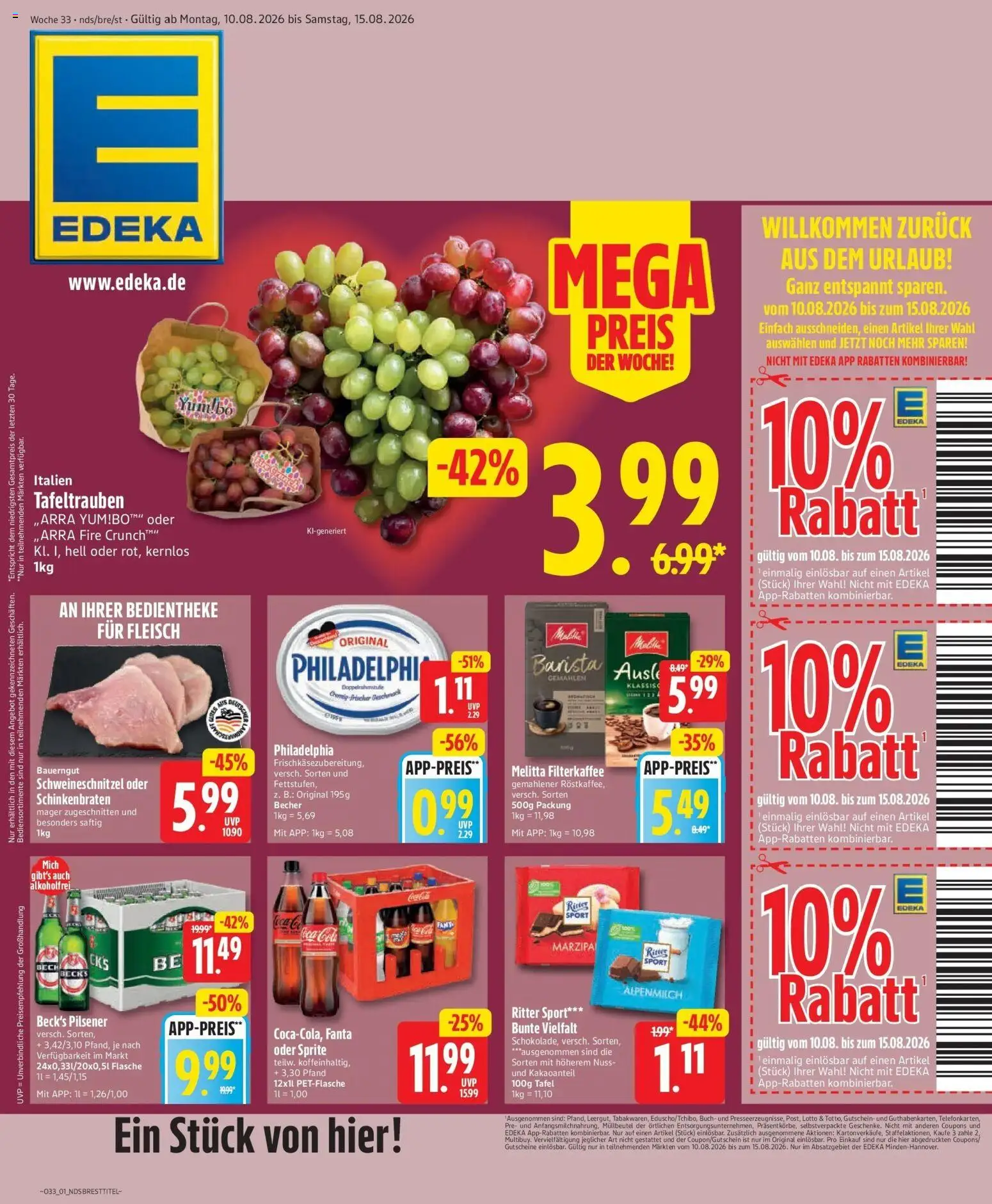 Edeka - Jubiläumshandzettel Schomacker – gültig ab 10.08.2026 | Seite: 3 | Produkte: Melitta, Coca cola, Ritter sport, Bauerngut