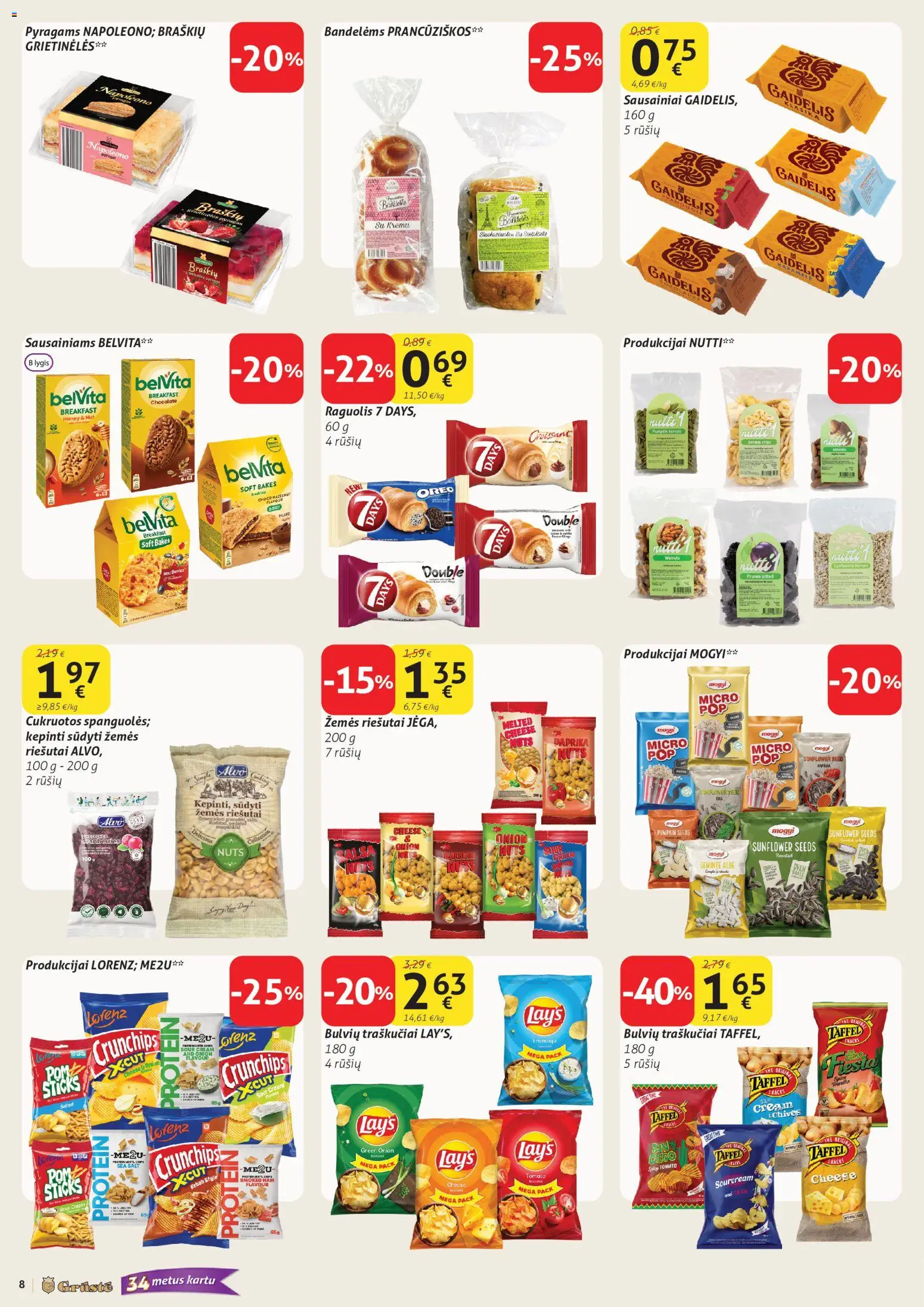 GRUSTE akcijos nuo 2026.08.11 | Puslapis: 8 | Prekių: Riešutai, Sausainiai, Paprika, Traškučiai