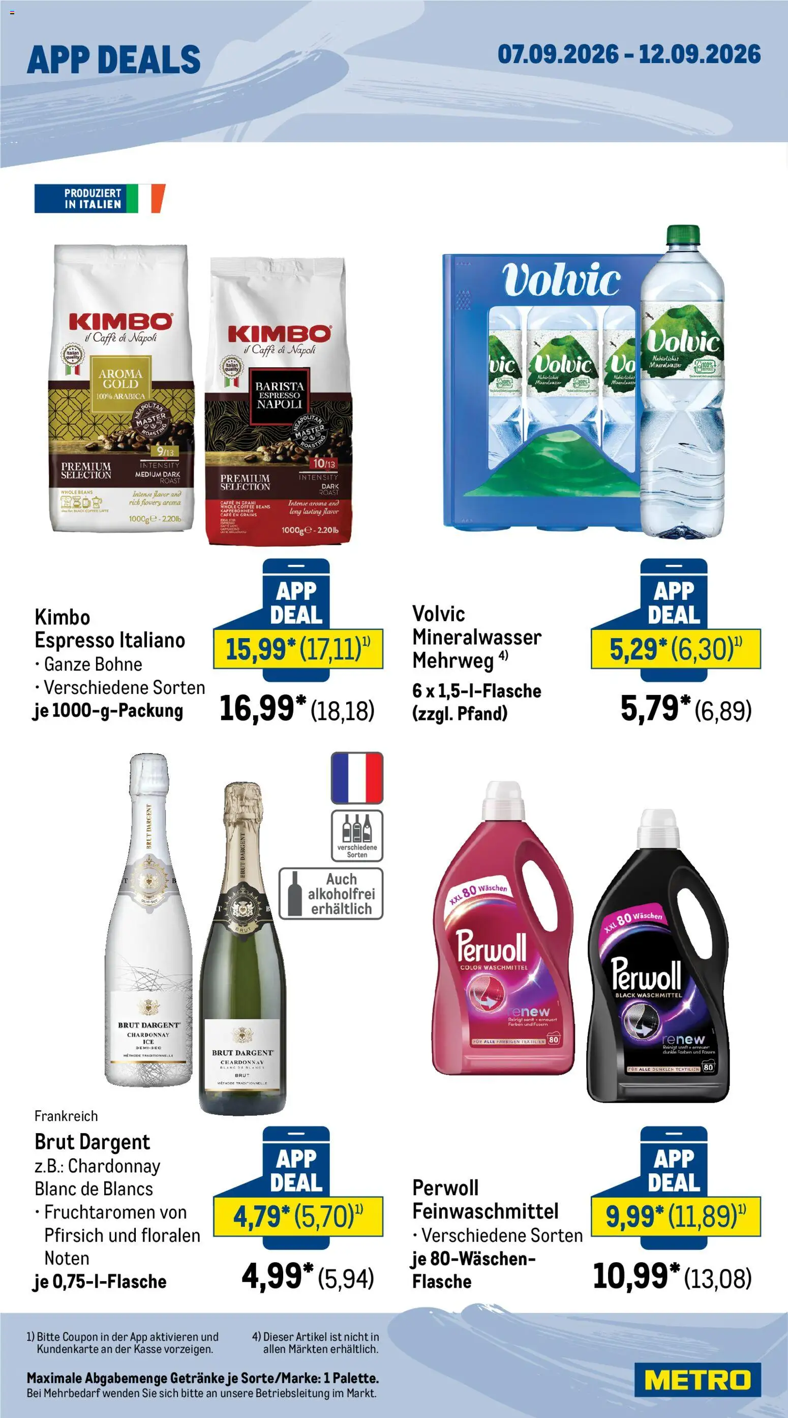 Metro App Deals – gültig ab 07.09.2026 | Seite: 2 | Produkte: Perwoll, Waschmittel, Brut dargent, Volvic