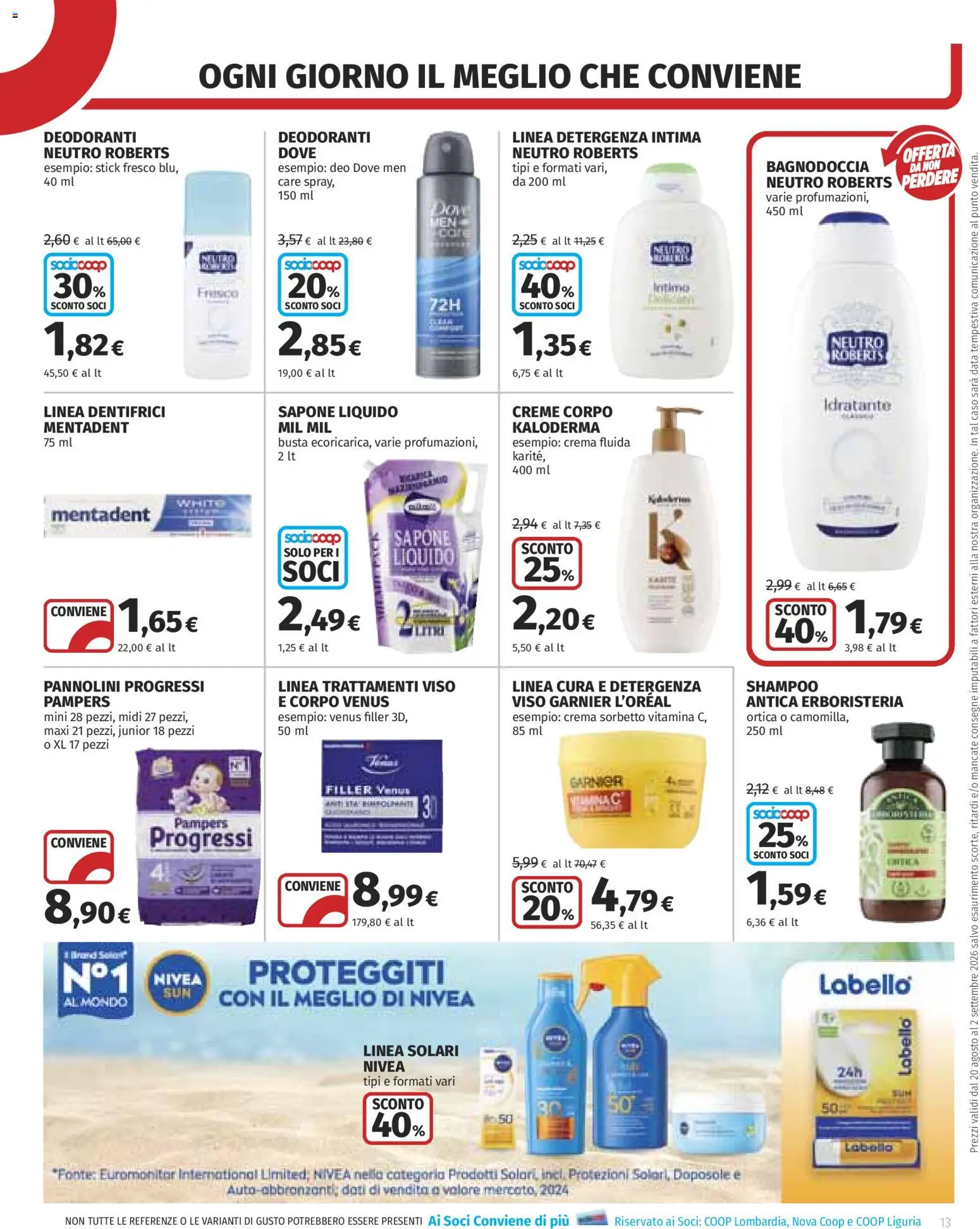 Volantino COOP del 20/08/2026 | Pagina: 13 | Prodotti: Crema, Pannolini, Sapone, Data