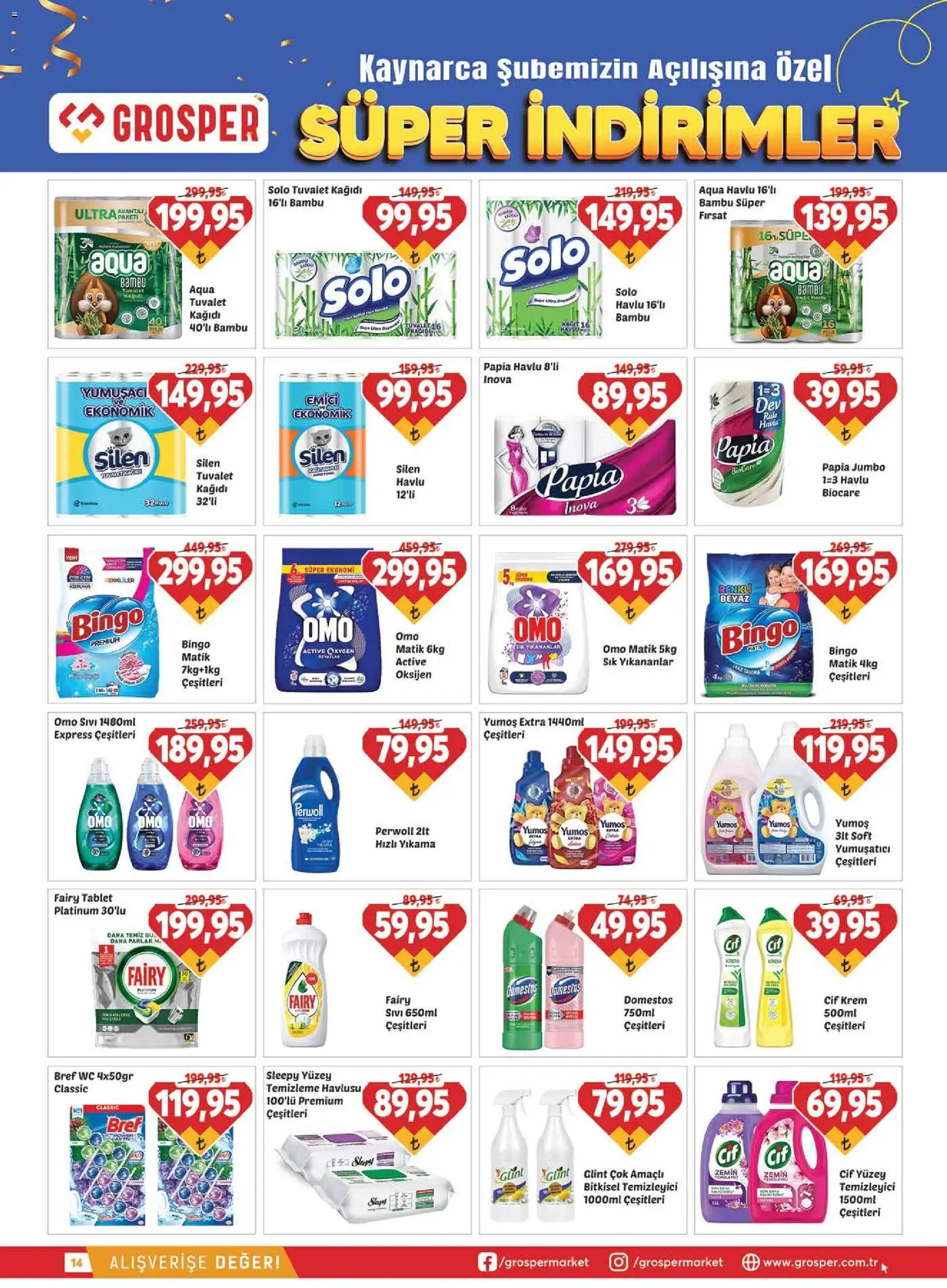 Grosper Katalog - 04.06.2026 tarihinden itibaren geçerlidir | Sayfa: 14 | Ürünler: Tuvalet, Krem, Yumuşatıcı, Tuvalet kağıdı