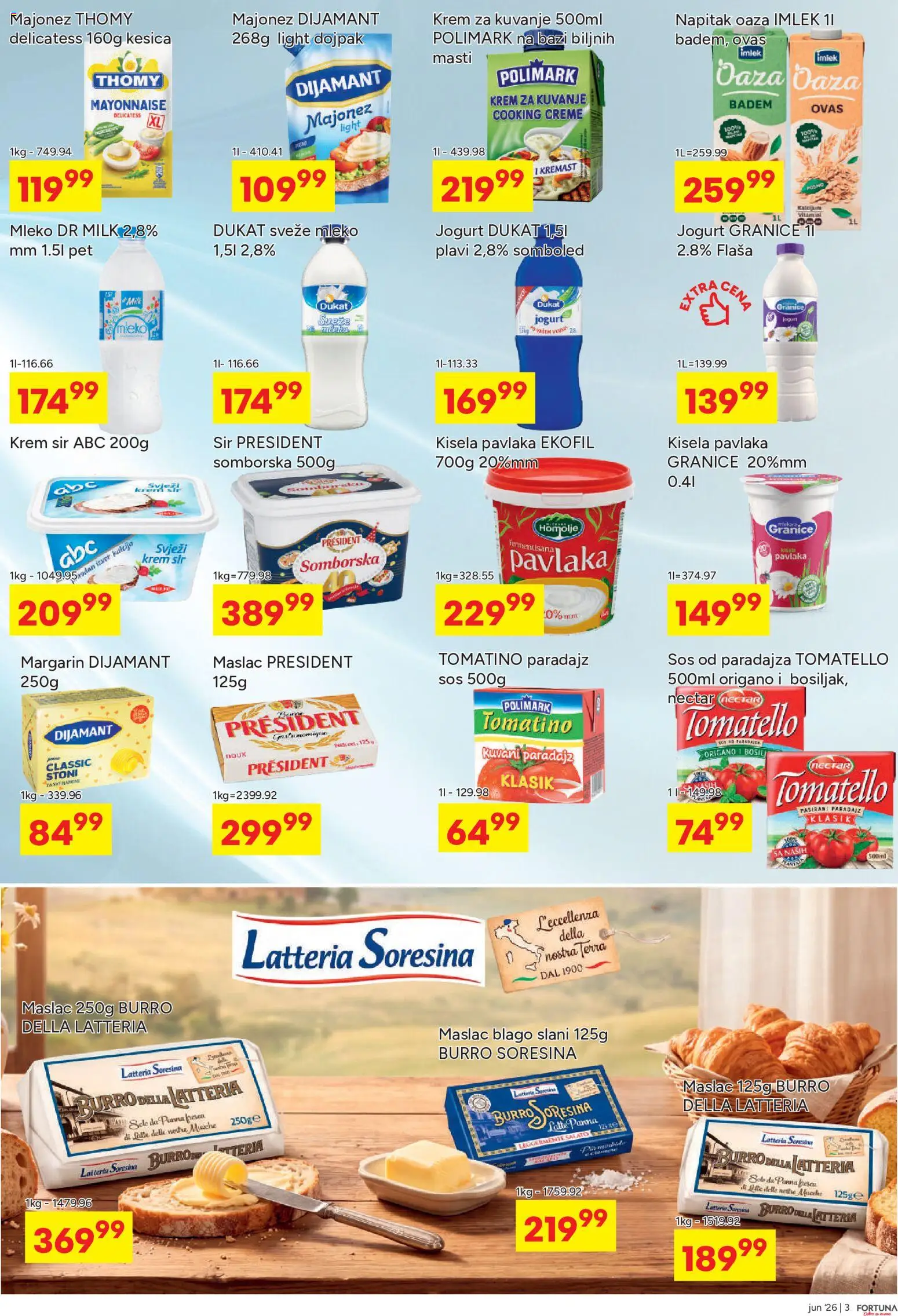 Fortuna Market katalog - važi od 10.06.2026 | Strana: 3 | Proizvode: Maslac, Krem sir, Sos, Pavlaka