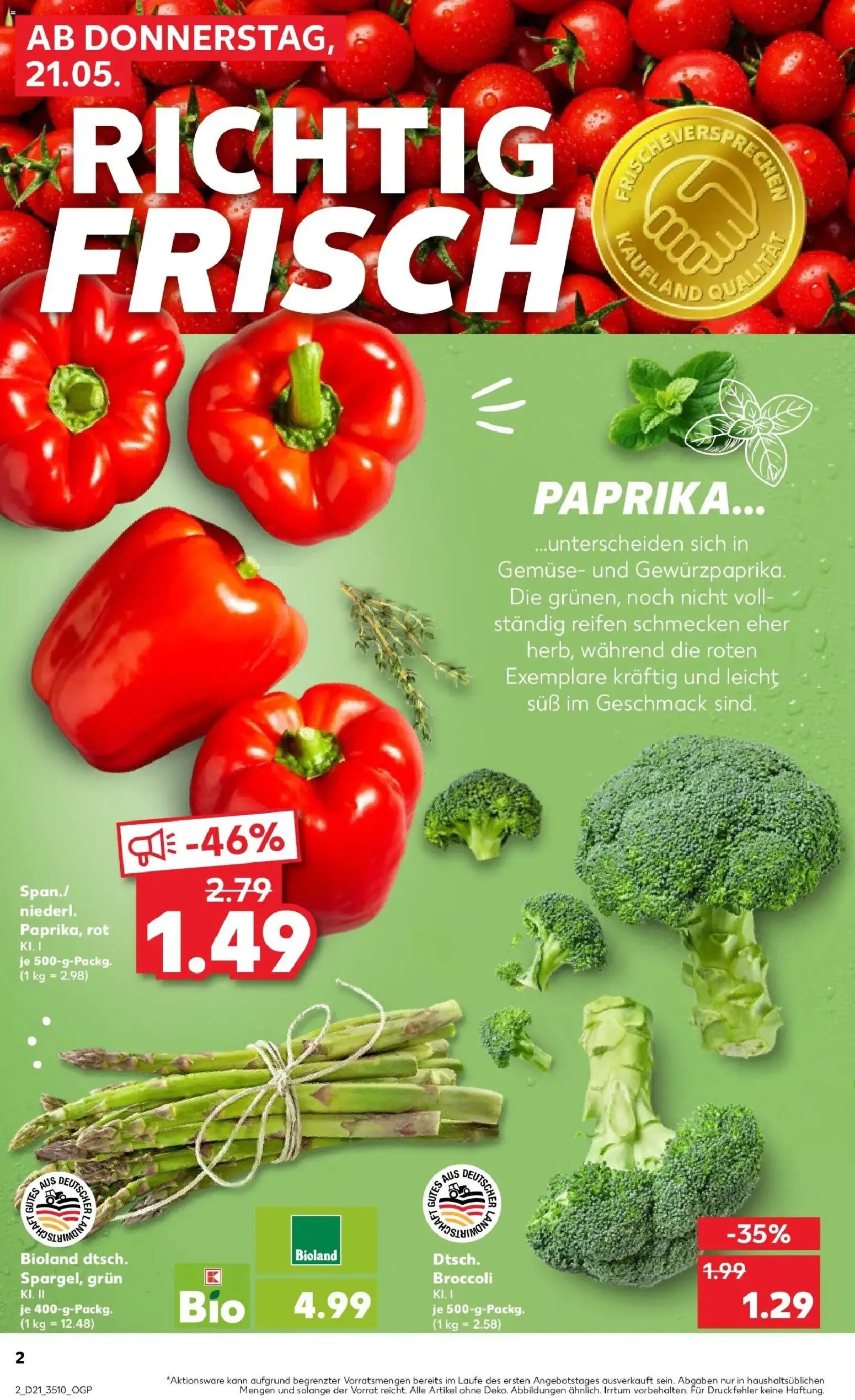 Kaufland Prospekt Parchim – gültig ab 21.05.2026 | Seite: 2 | Produkte: Gemüse, Paprika