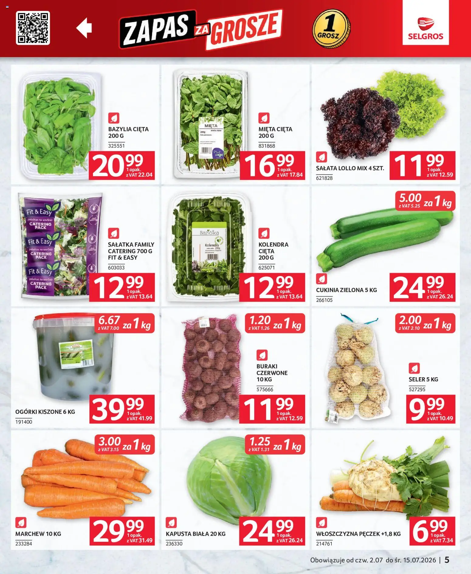 Selgros cash&carry gazetka - Oferta dla gastronomii od 02.07.2026 | Strona: 5 | Produkty: Cukinia, Bazylia, Ogórki, Sałatka