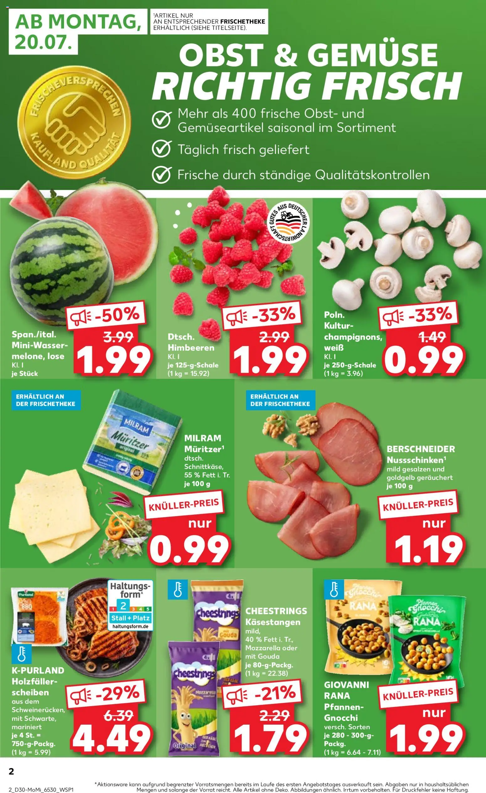 Kaufland Prospekt Berlin – gültig ab 20.07.2026 | Seite: 2 | Produkte: Mozzarella, Gemüse, Obst, Milram
