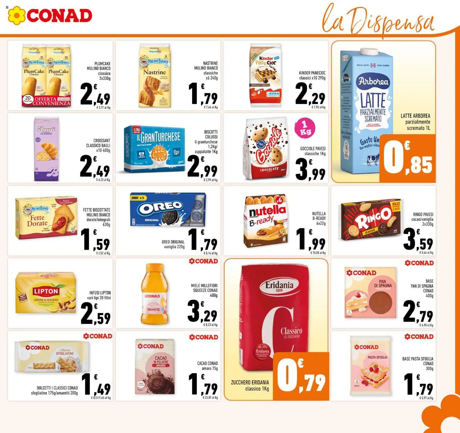 Volantino Conad del 10/08/2026 | Pagina: 13 | Prodotti: Biscotti, Latte, Plumcake, Miele