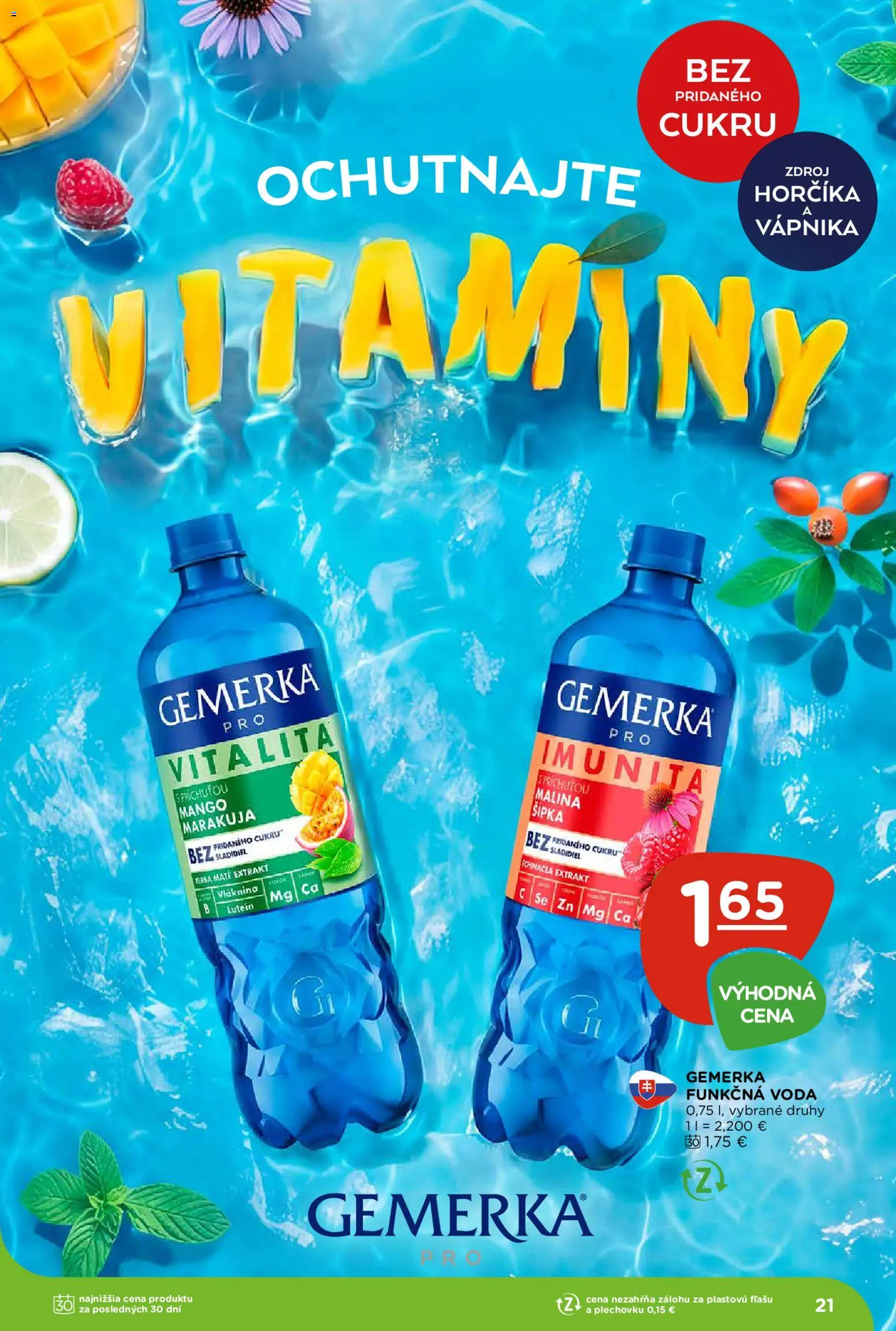 Nové Terno akcie – leták je platný od 22.10.2026 | Strana: 21 | Produkty: Voda, Mango, Gemerka