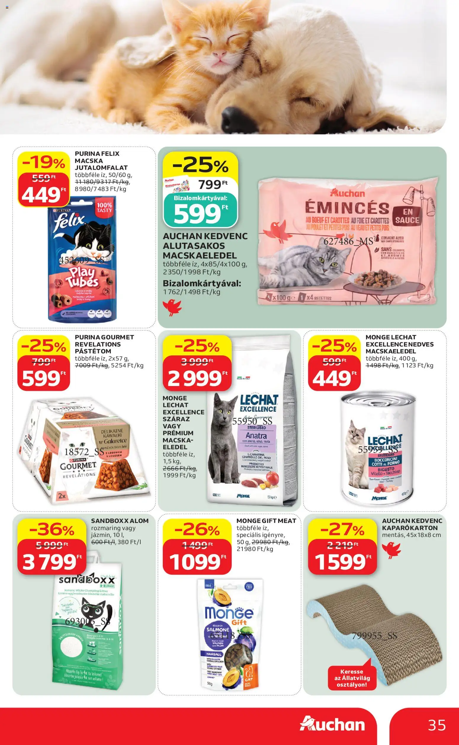 Auchan akciós ujság - amely érvényes a következő dátumtól: 2026.09.17. | Oldal: 35 | Termékek: Jutalomfalat, Felix, Purina, Pástétom