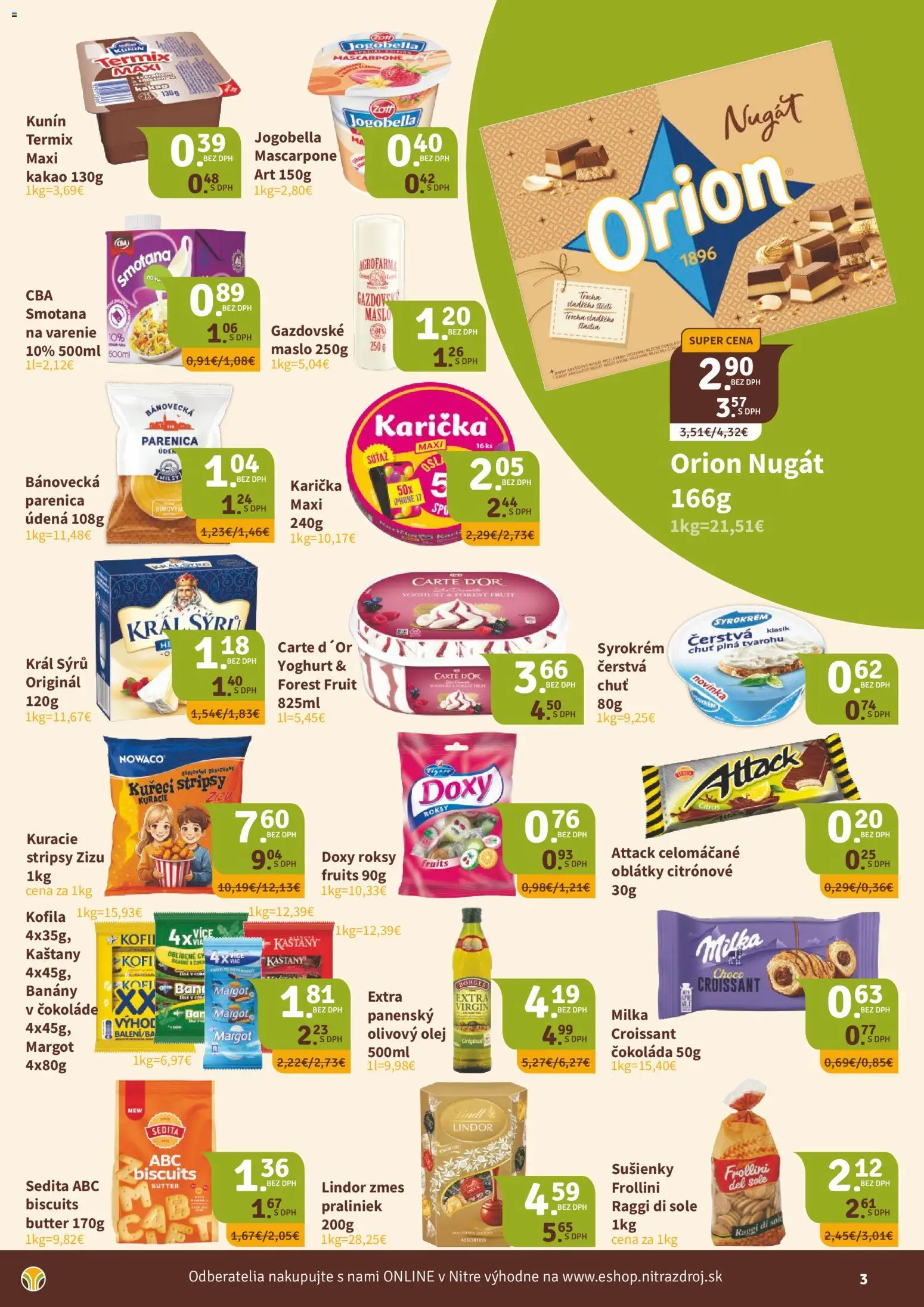 Nové Nitrazdroj akcie – leták je platný od 21.08.2026 | Strana: 3 | Produkty: Croissant, Lindor, Termix, Oblátky