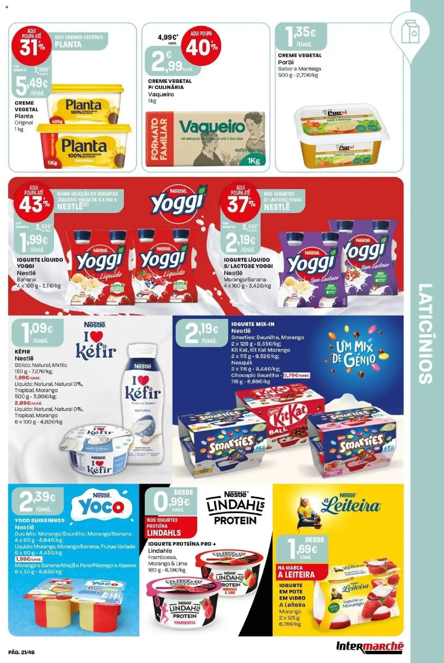 Intermarché Isto é que são preços BAIXOS! │ válido de 18/06/2026 | Página: 21 | Produtos: Banana, Iogurtes, Manteiga, Creme