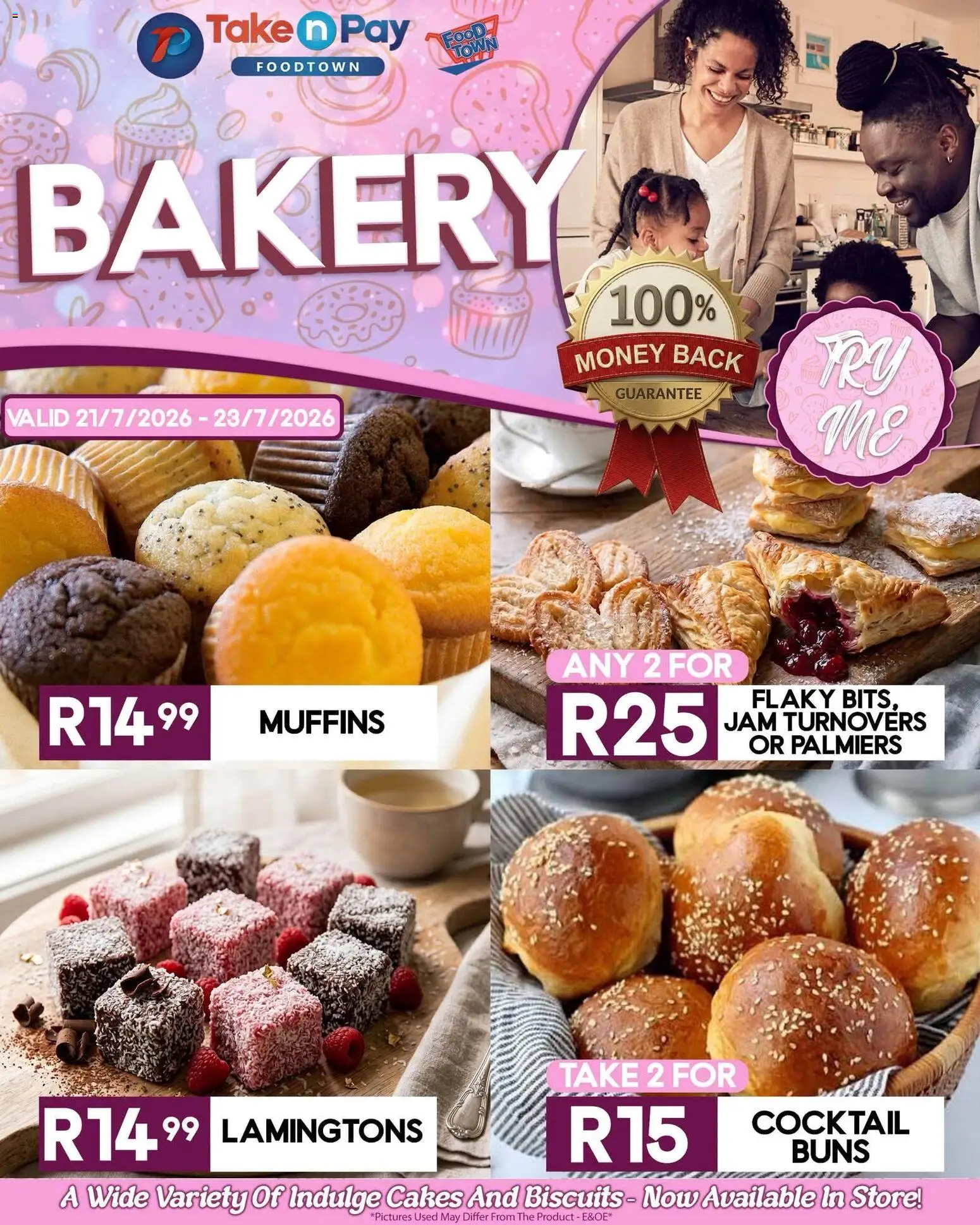 New Take n Pay catalogue – valid from 21/07/2026 | Page: 14 | Products: Muffins, Bakery, Buns, Biscuits