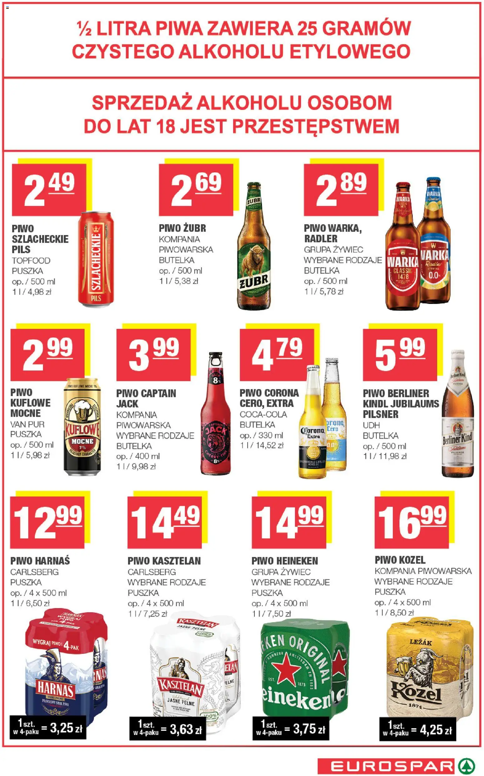 Spar gazetka - Eurospar od 09.09.2026 | Strona: 15 | Produkty: Piwo żubr, Piwo Heineken, Leżak, Piwo