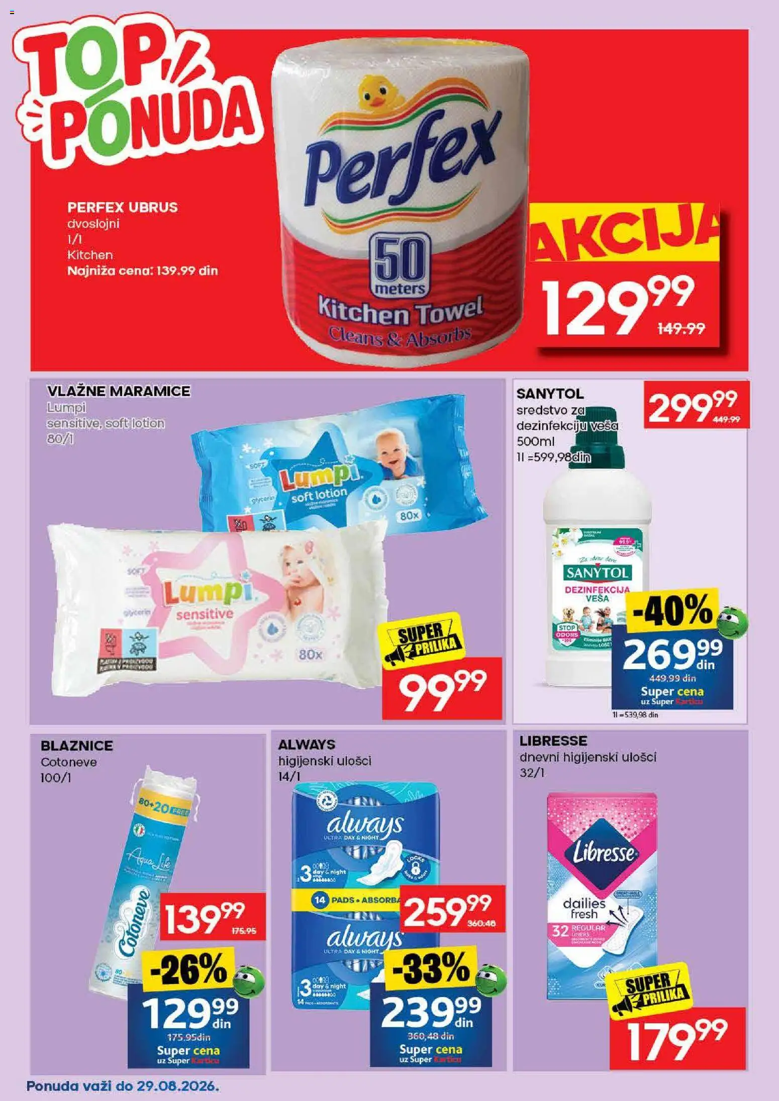 Mercator katalog - važi od 17.08.2026 | Strana: 52 | Proizvode: Higijenski ulošci, Ubrus, Vlažne maramice, Sanytol