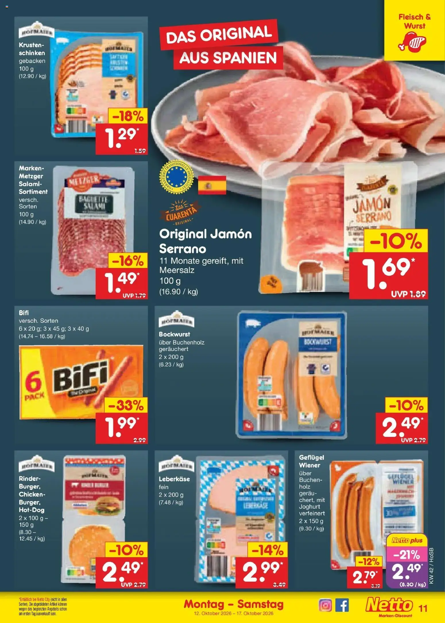 Netto Marken-Discount Prospekt Hannover (ab 12.10.2026) » Angebote | Seite: 13 | Produkte: Joghurt, Burger, Salami, Fleisch