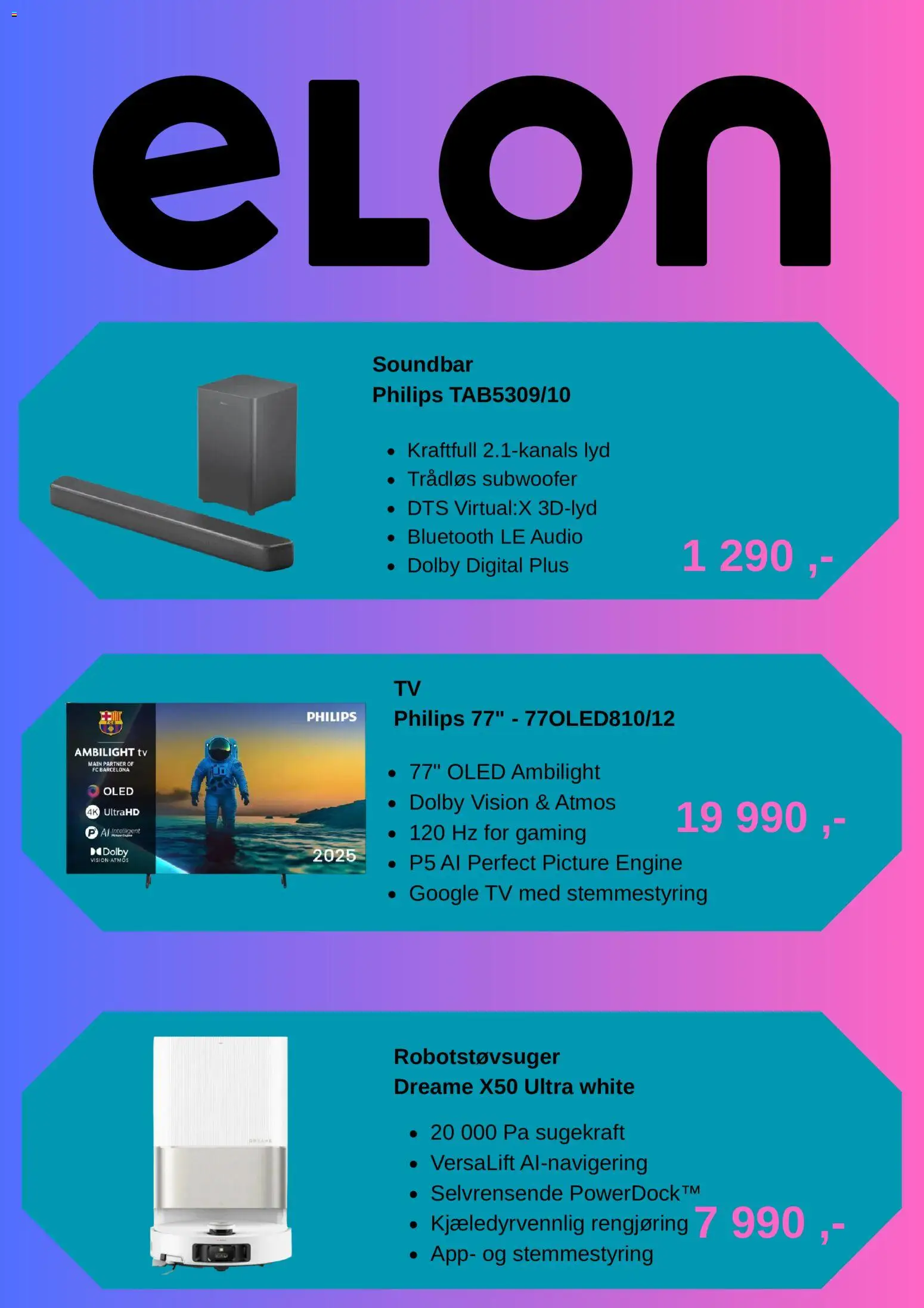 {H1} | Side: 4 | Produkter: Robotstøvsuger, Tv, Lyd, Soundbar