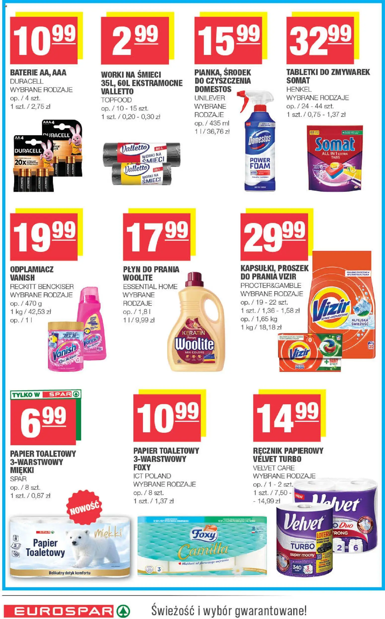 Spar gazetka - Eurospar od 23.09.2026 | Strona: 14 | Produkty: Worki na śmieci, Proszek, Papier toaletowy, Vizir