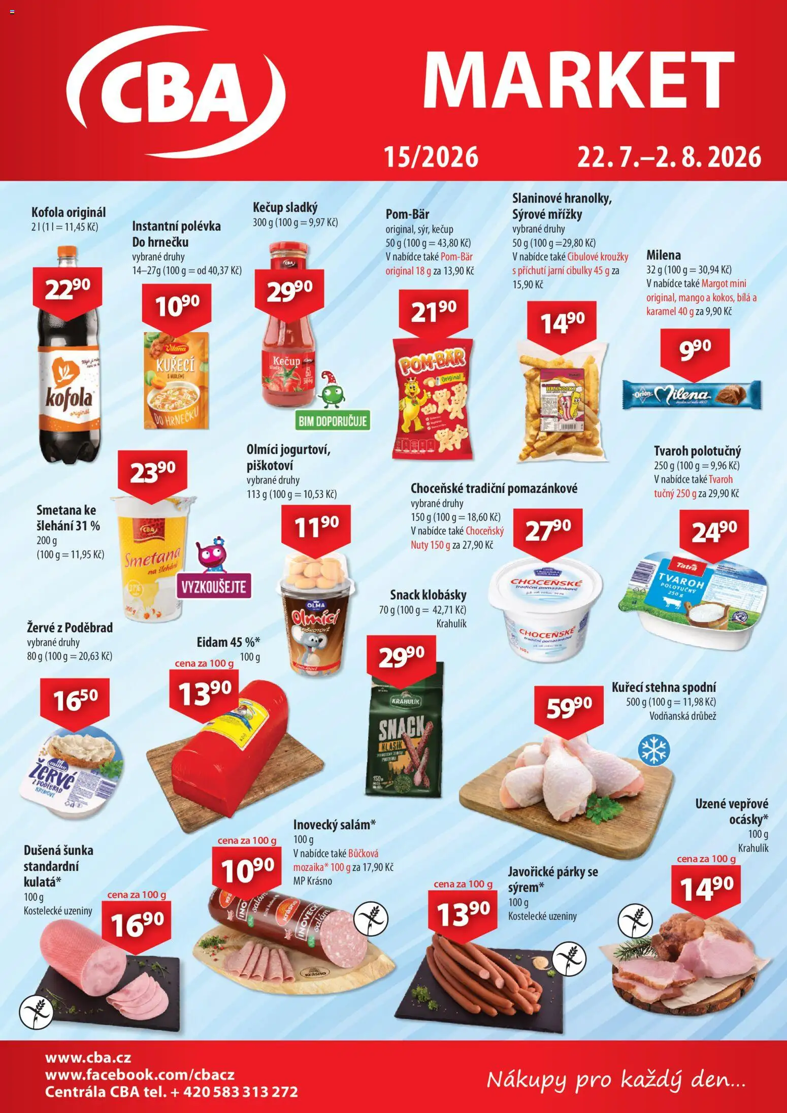 CBA leták - Market od 22.07.2026 | Strana: 1 | Produkty: Smetana, Žervé, Uzeniny, Klobásky