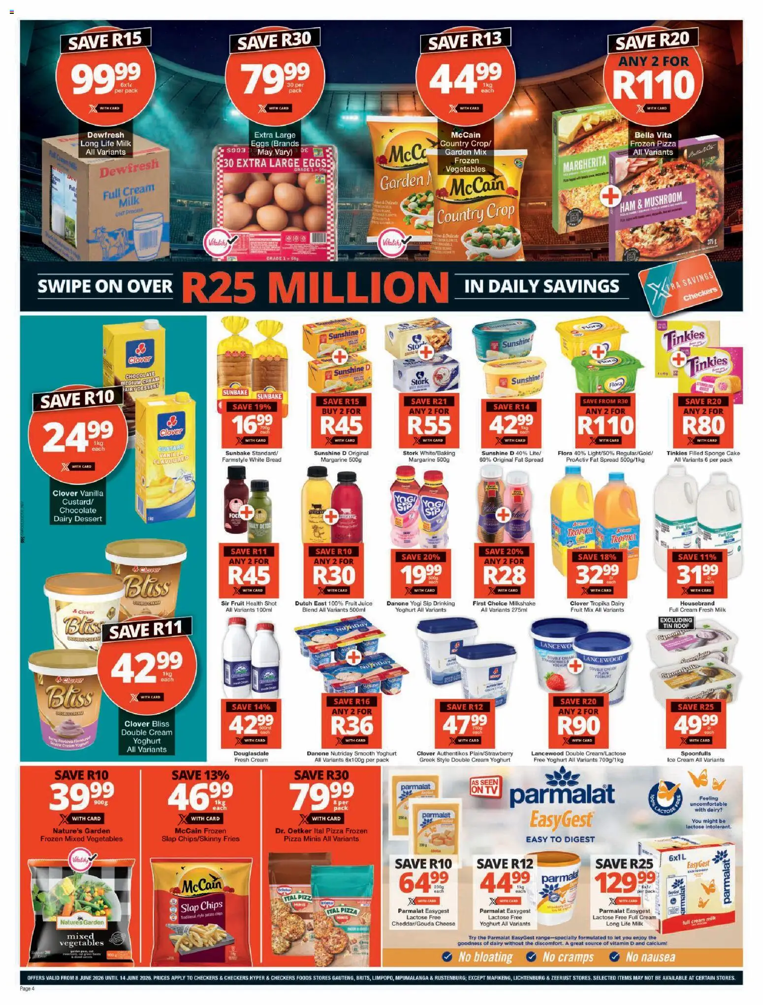 New Checkers catalogue – valid from 08.06.2026 | Page: 4 | Products: Cake, Cream, Ice cream, Vegetables