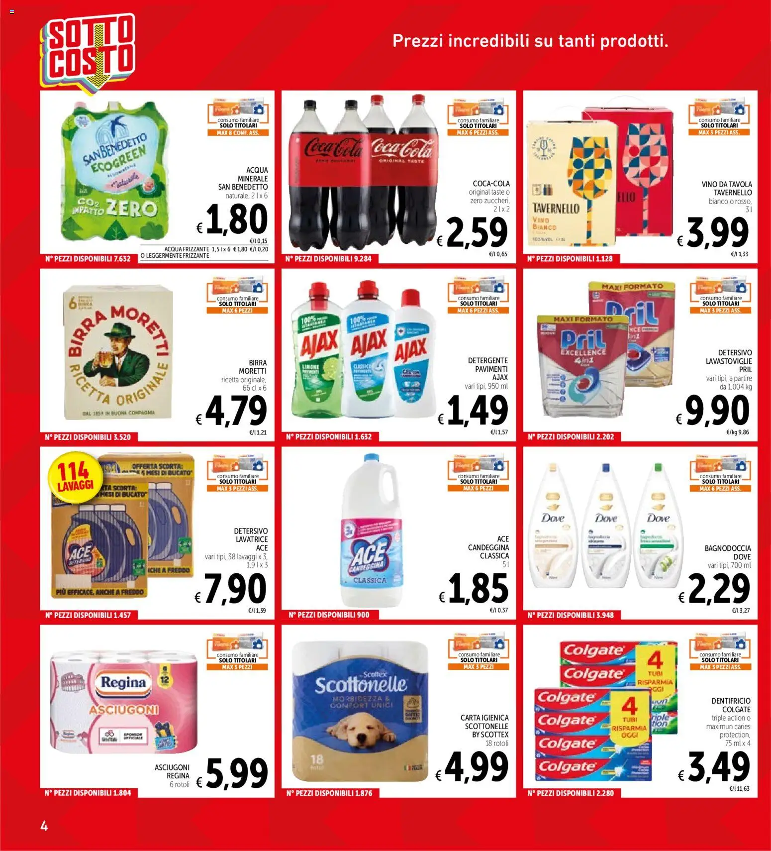 Volantino Spazio Conad del 04/09/2026 | Pagina: 4 | Prodotti: Detergente, Vino, Lavatrice, Coca Cola